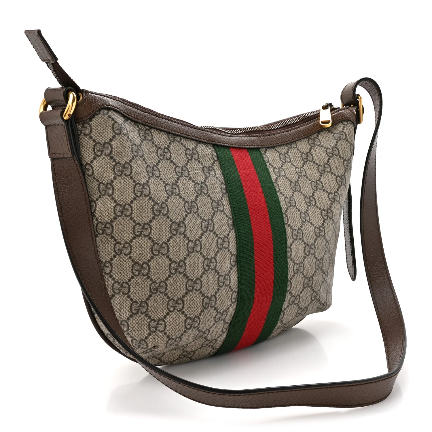 GG Supreme Monogram Web Small Ophidia Half Moon Hobo Brown - Image 3