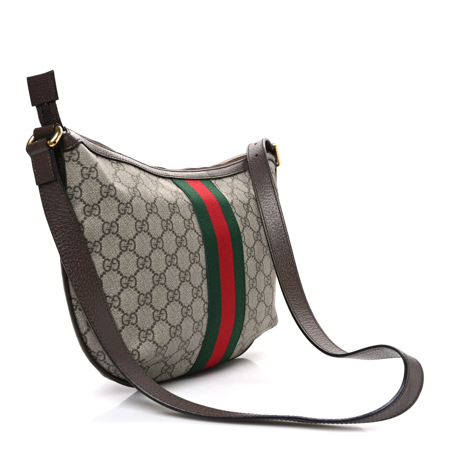 GG Supreme Monogram Web Small Ophidia Half Moon Hobo Brown - Image 3