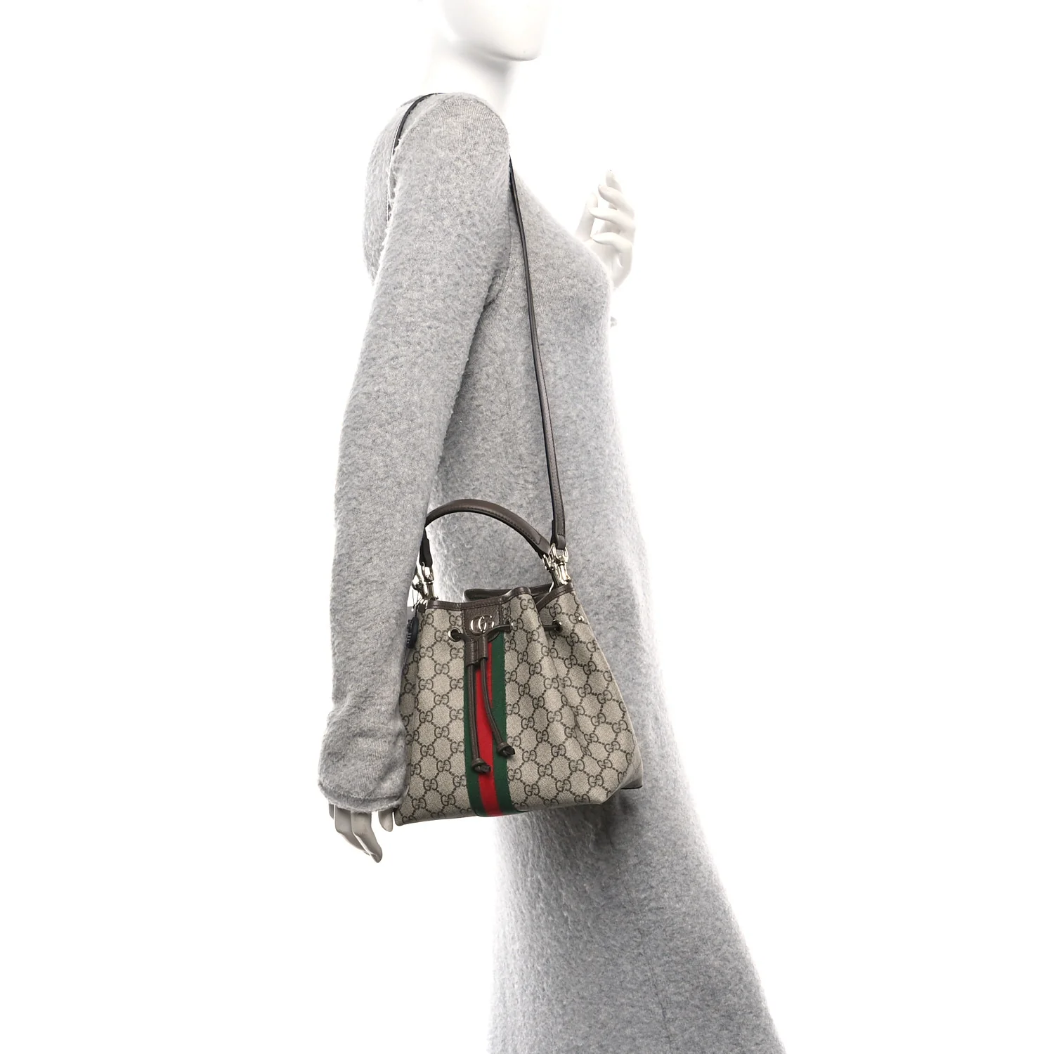 GG Supreme Monogram Web Small Ophidia Top Handle Bucket Bag Brown - Image 2