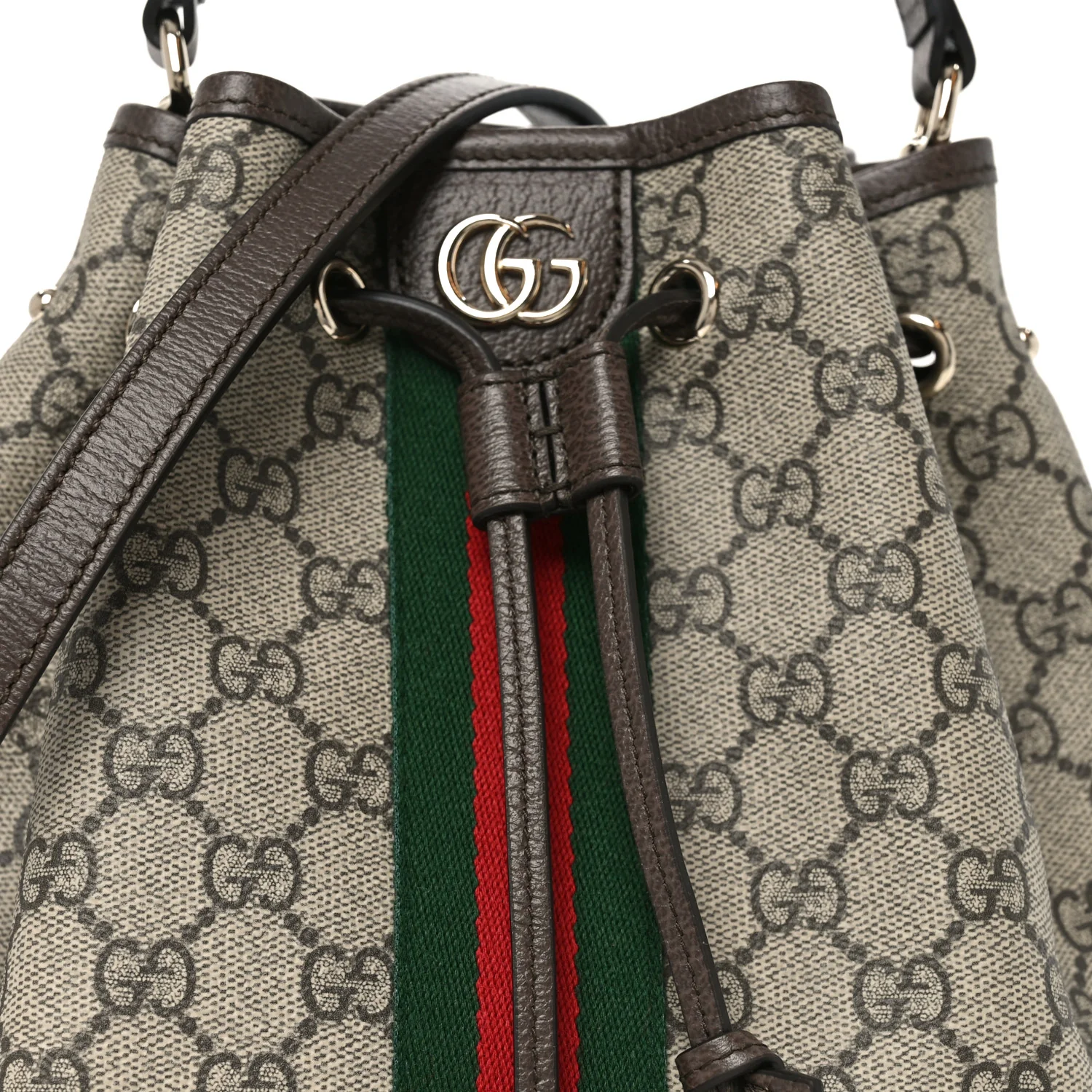 GG Supreme Monogram Web Small Ophidia Top Handle Bucket Bag Brown - Image 8
