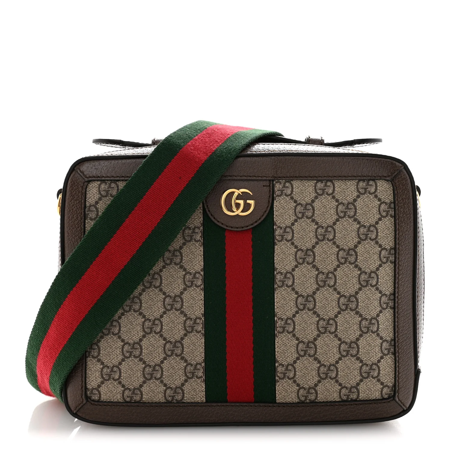 GG Supreme Monogram Web Small Ophidia Top Handle Shoulder Bag Brown
