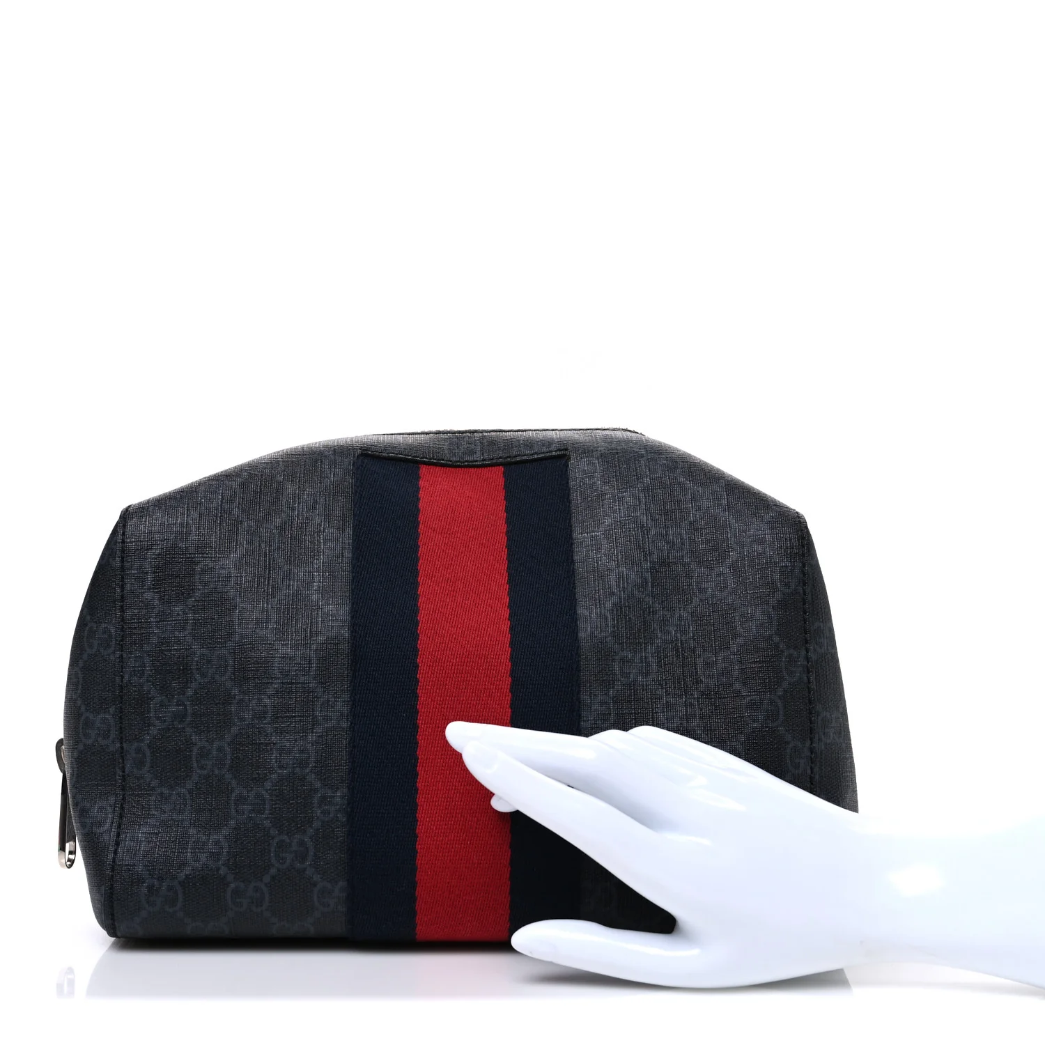 GG Supreme Monogram Web Toiletry Case Black Grey - Image 2
