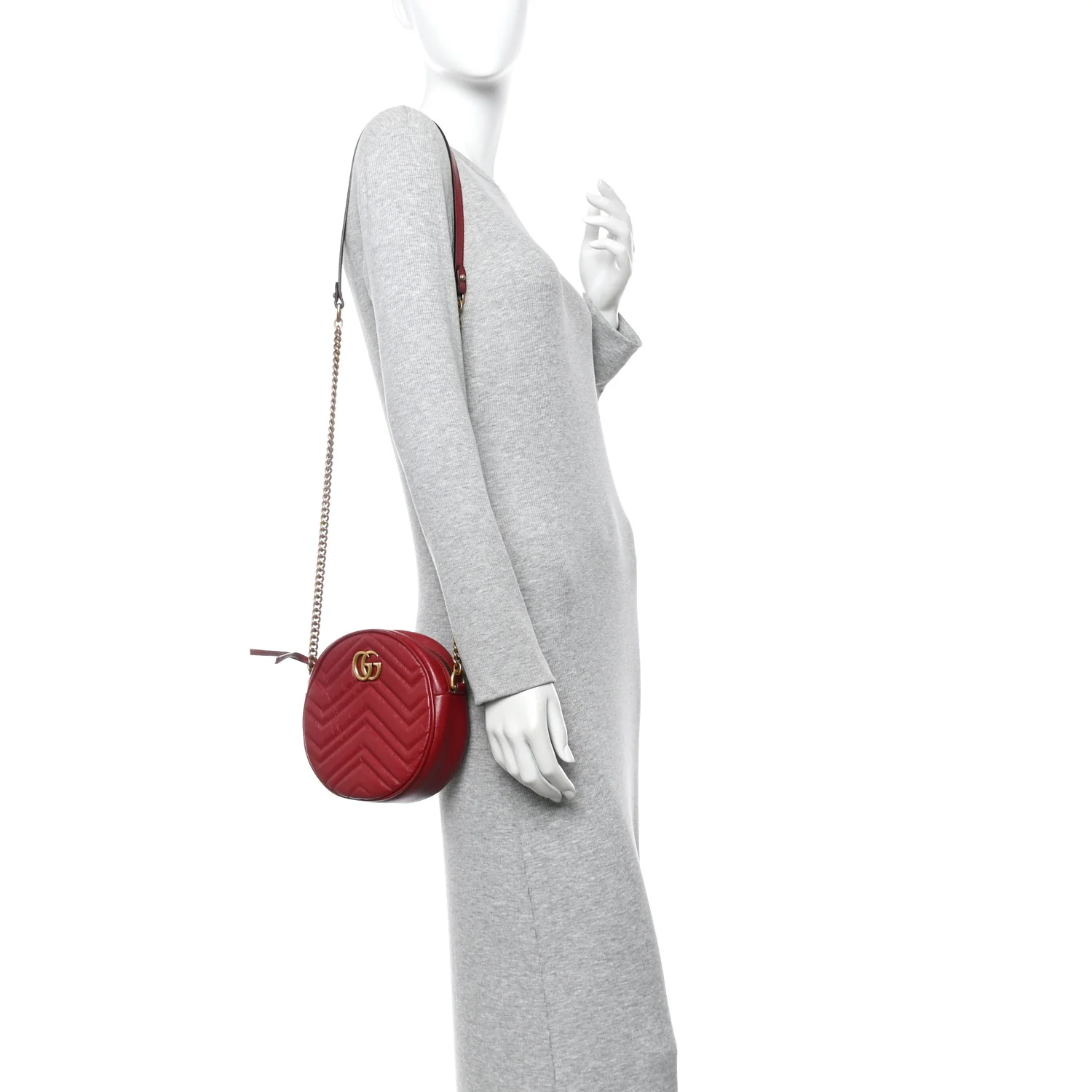 Glazed Calfskin Matelasse Heart Mini GG Marmont Round Shoulder Bag Romantic Cerise - Image 2