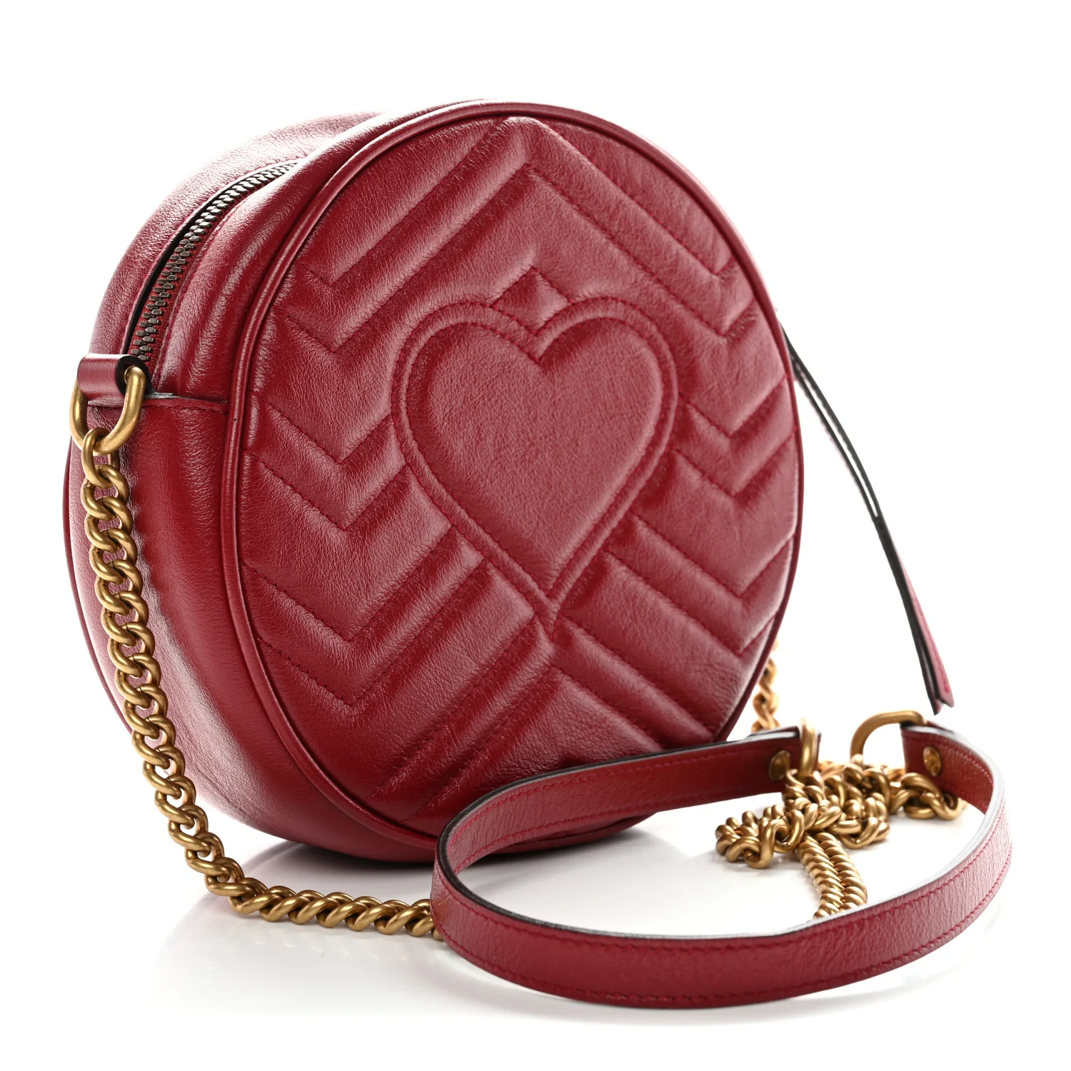 Glazed Calfskin Matelasse Heart Mini GG Marmont Round Shoulder Bag Romantic Cerise - Image 3