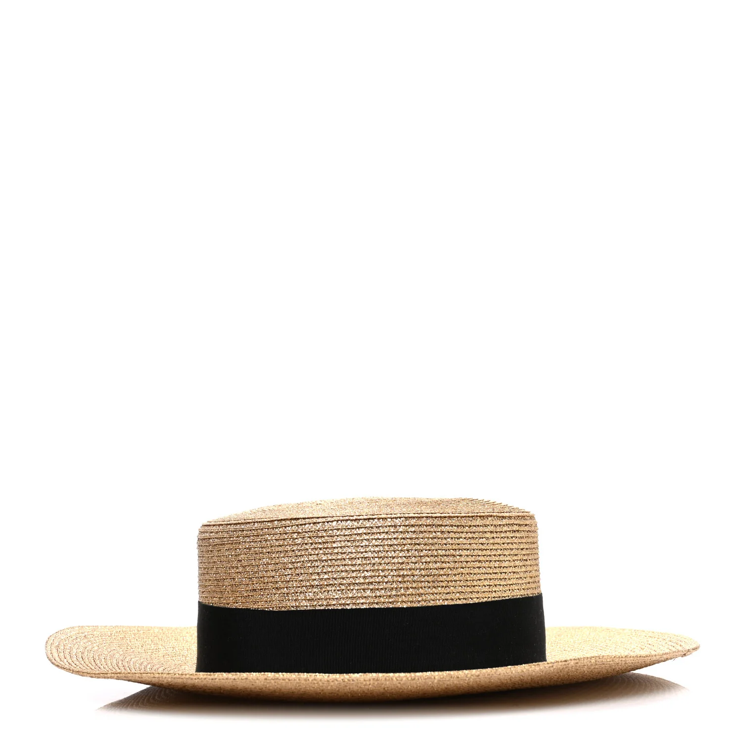 Glittered Straw Grosgrain Wide Brim Hat M Gold Black - Image 4