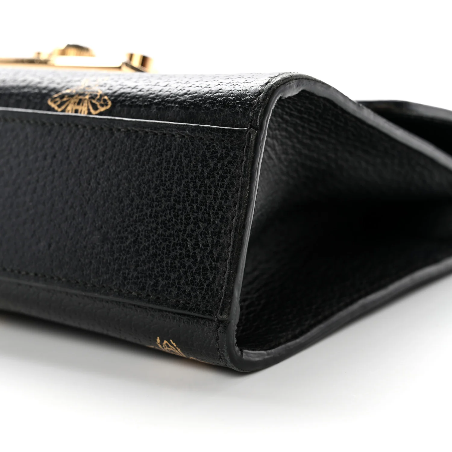 Grained Calfskin Bee Star Small Padlock Shoulder Bag Black - Image 10