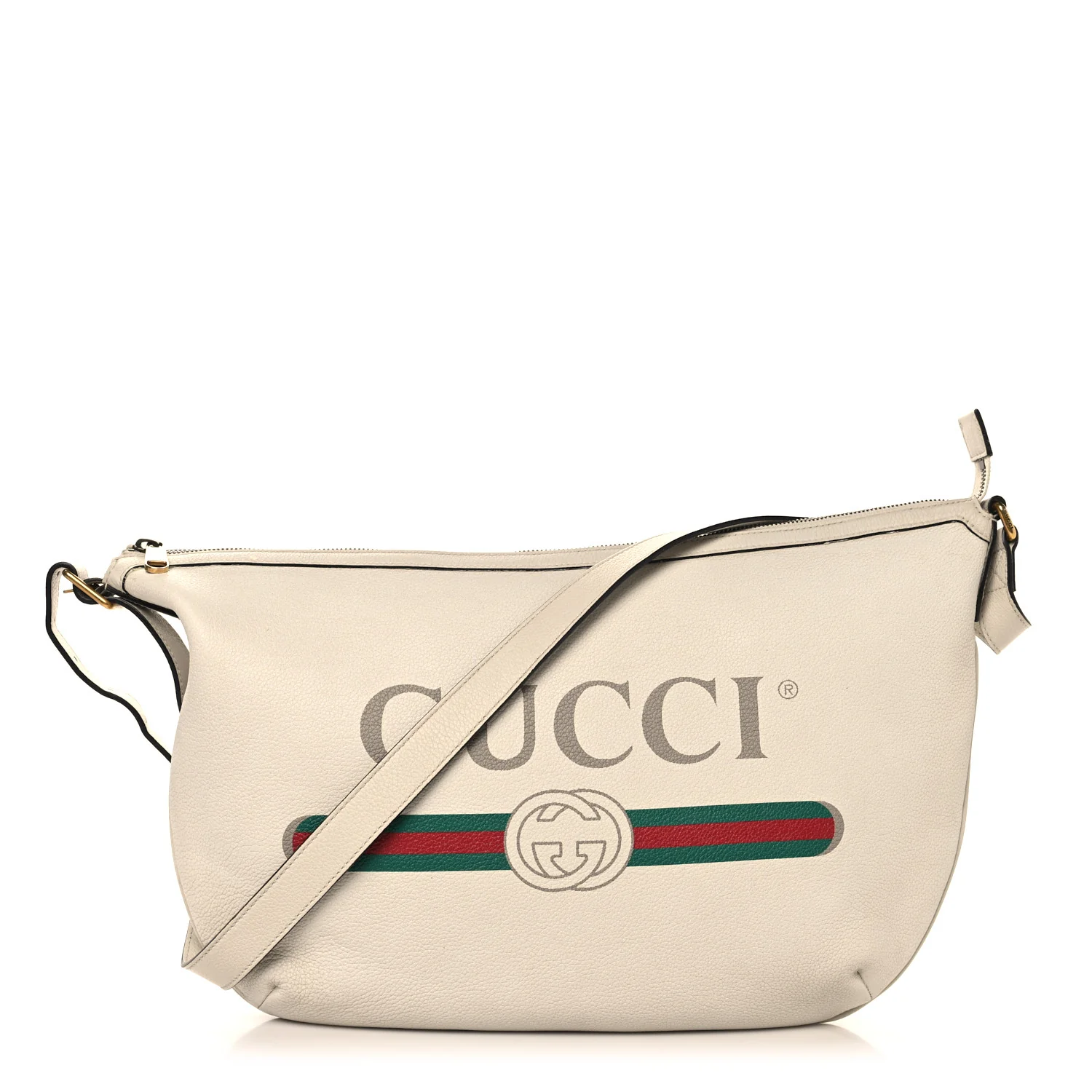 Grained Calfskin Logo Half Moon Hobo White