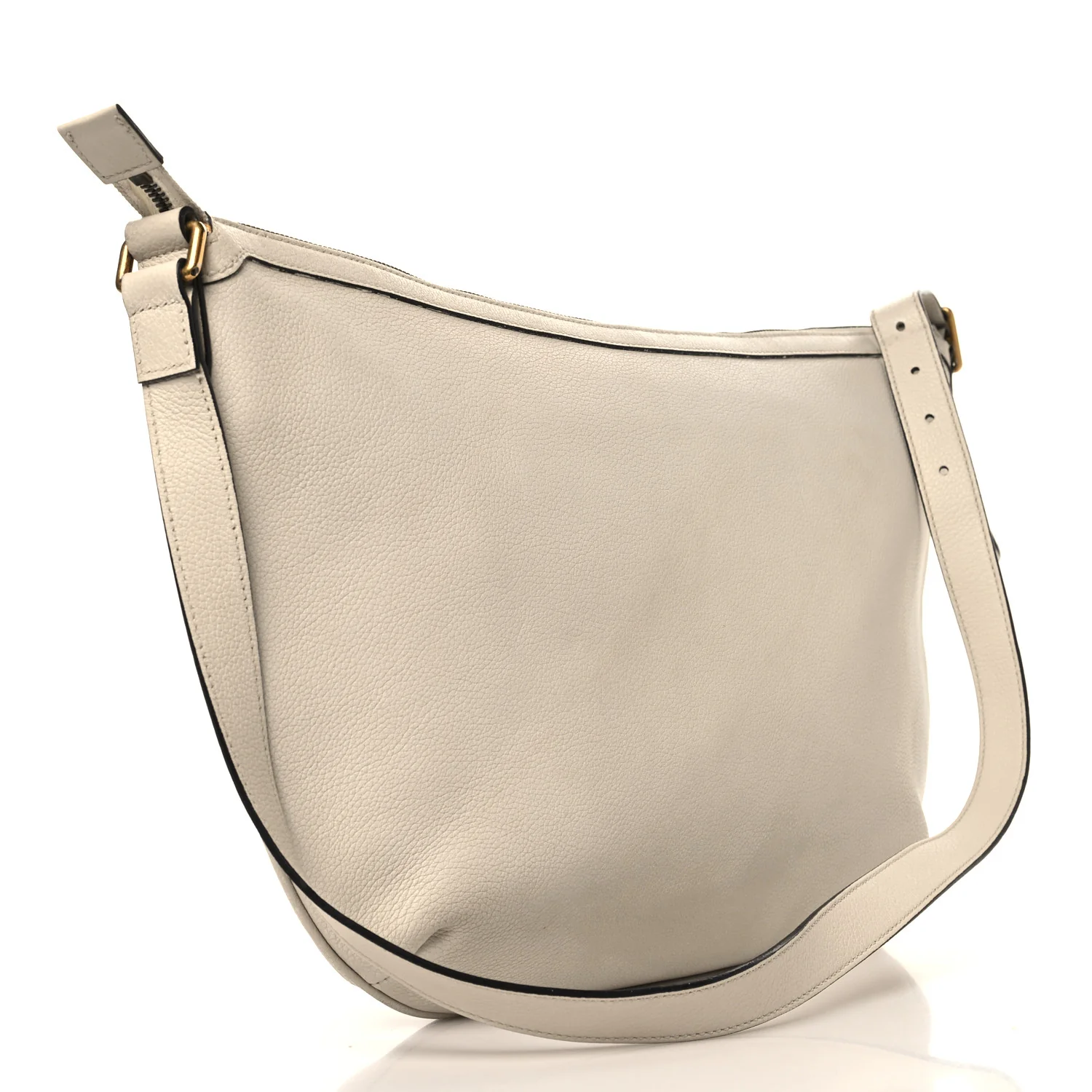 Grained Calfskin Logo Half Moon Hobo White - Image 3