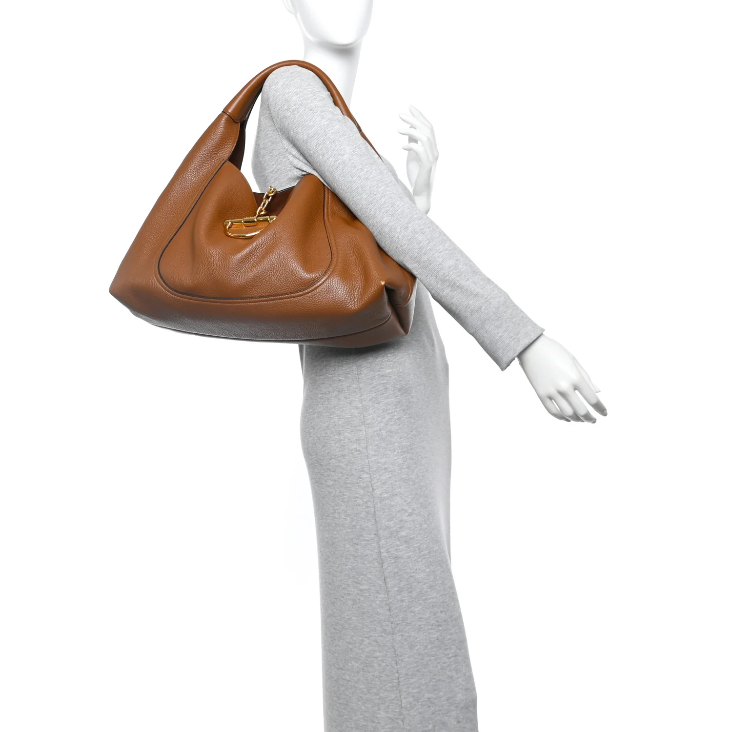 Grained Calfskin Softbit Maxi Shoulder Bag Brown - Image 2