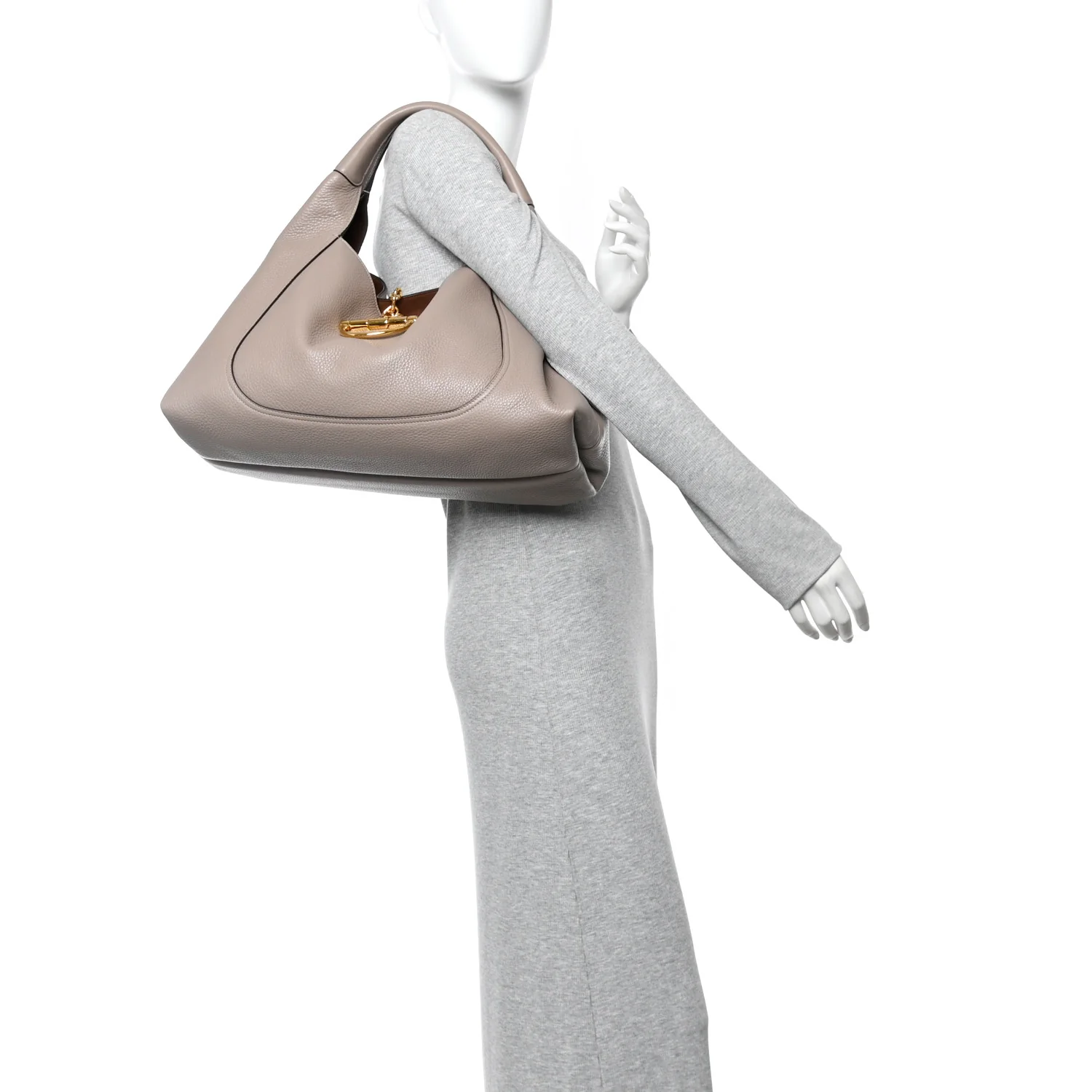 Grained Calfskin Softbit Maxi Shoulder Bag Taupe - Image 2