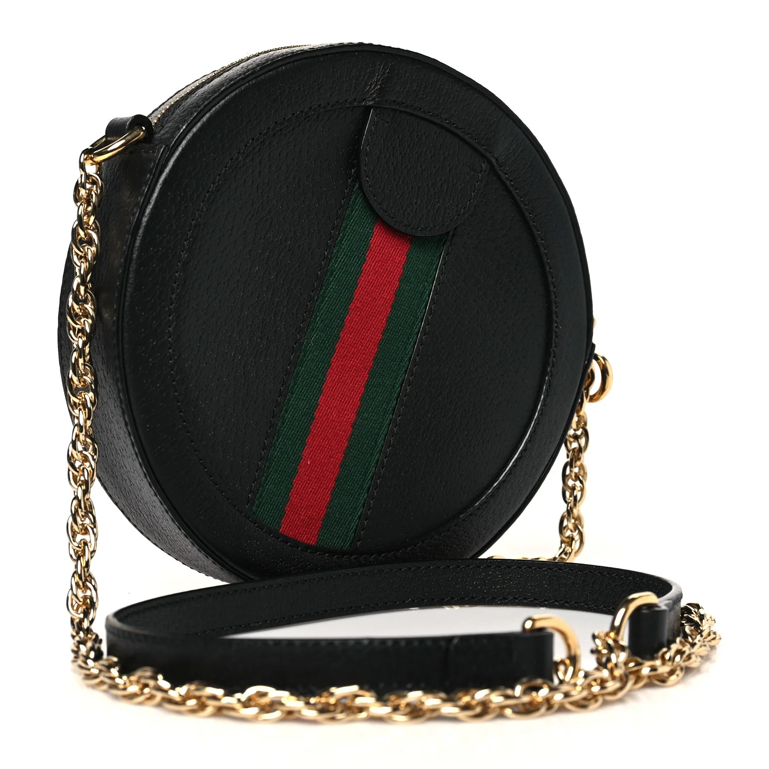 Grained Calfskin Web Mini Ophidia Round Shoulder Bag Black - Image 3