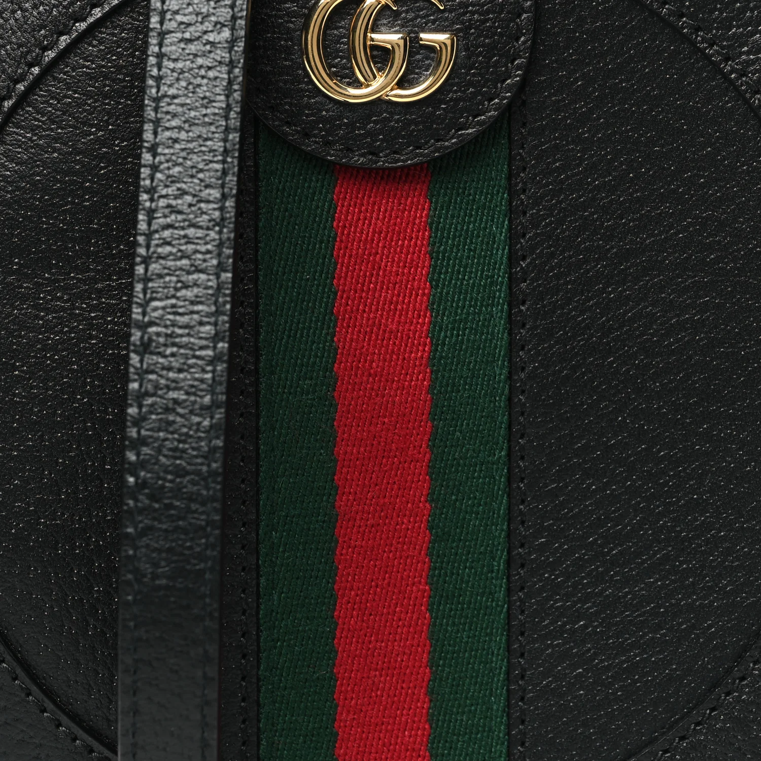 Grained Calfskin Web Mini Ophidia Round Shoulder Bag Black - Image 8