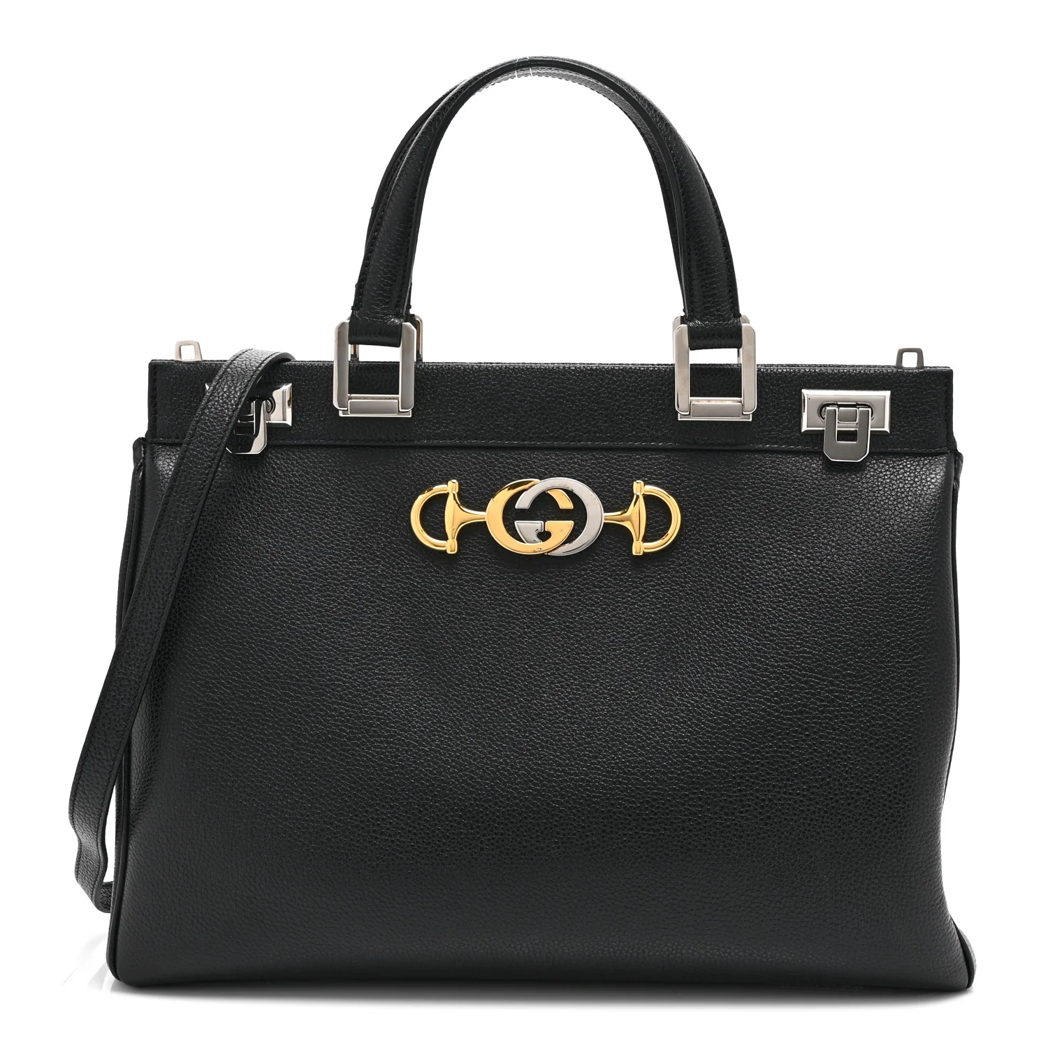 Grainy Calfskin Medium Zumi Top Handle Bag Black