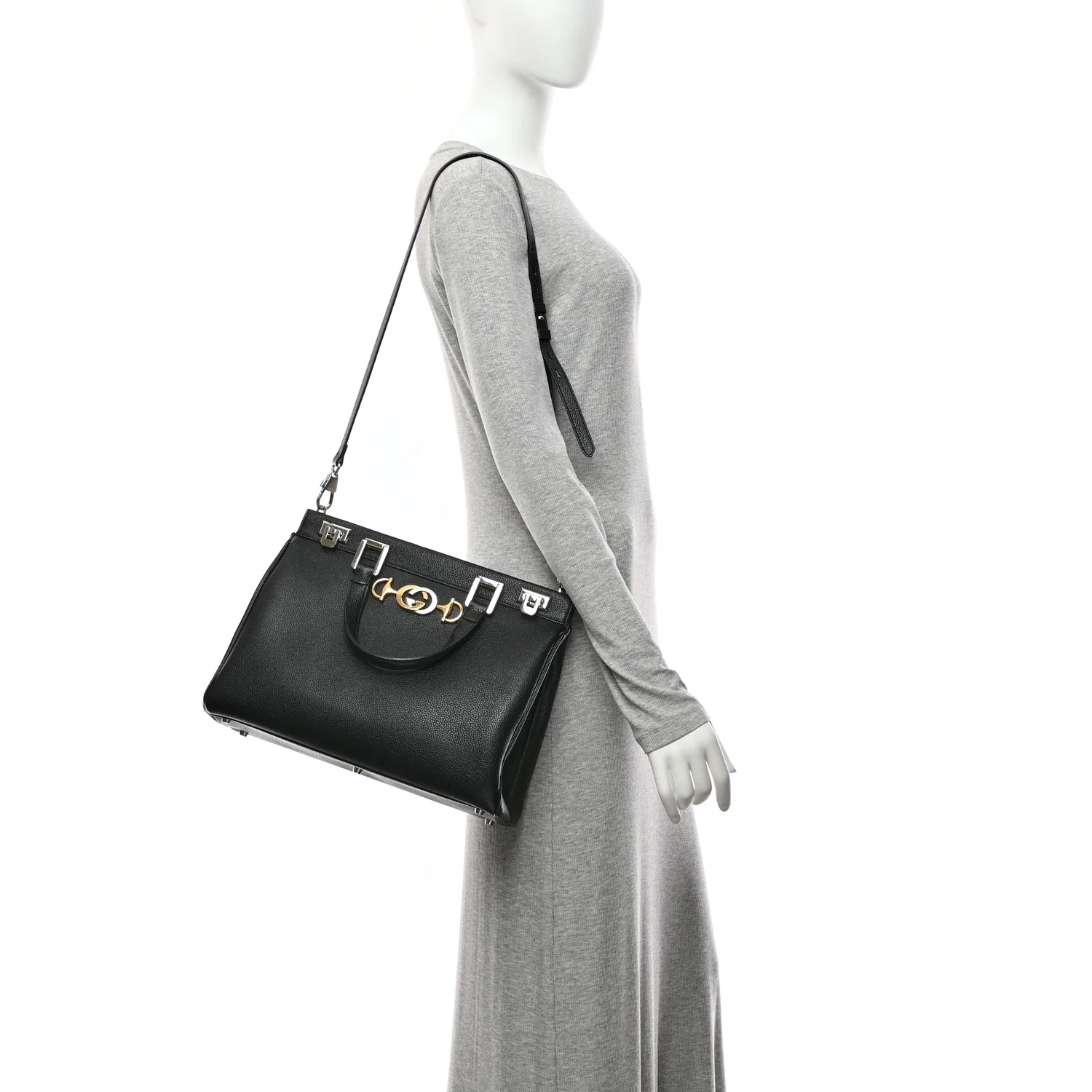 Grainy Calfskin Medium Zumi Top Handle Bag Black - Image 2