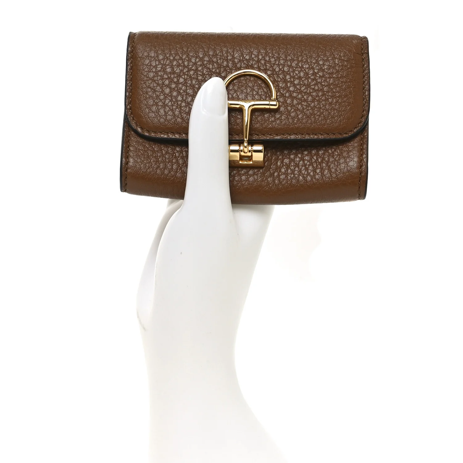 Grainy Calfskin Softbit Card Case Wallet Brown - Image 2