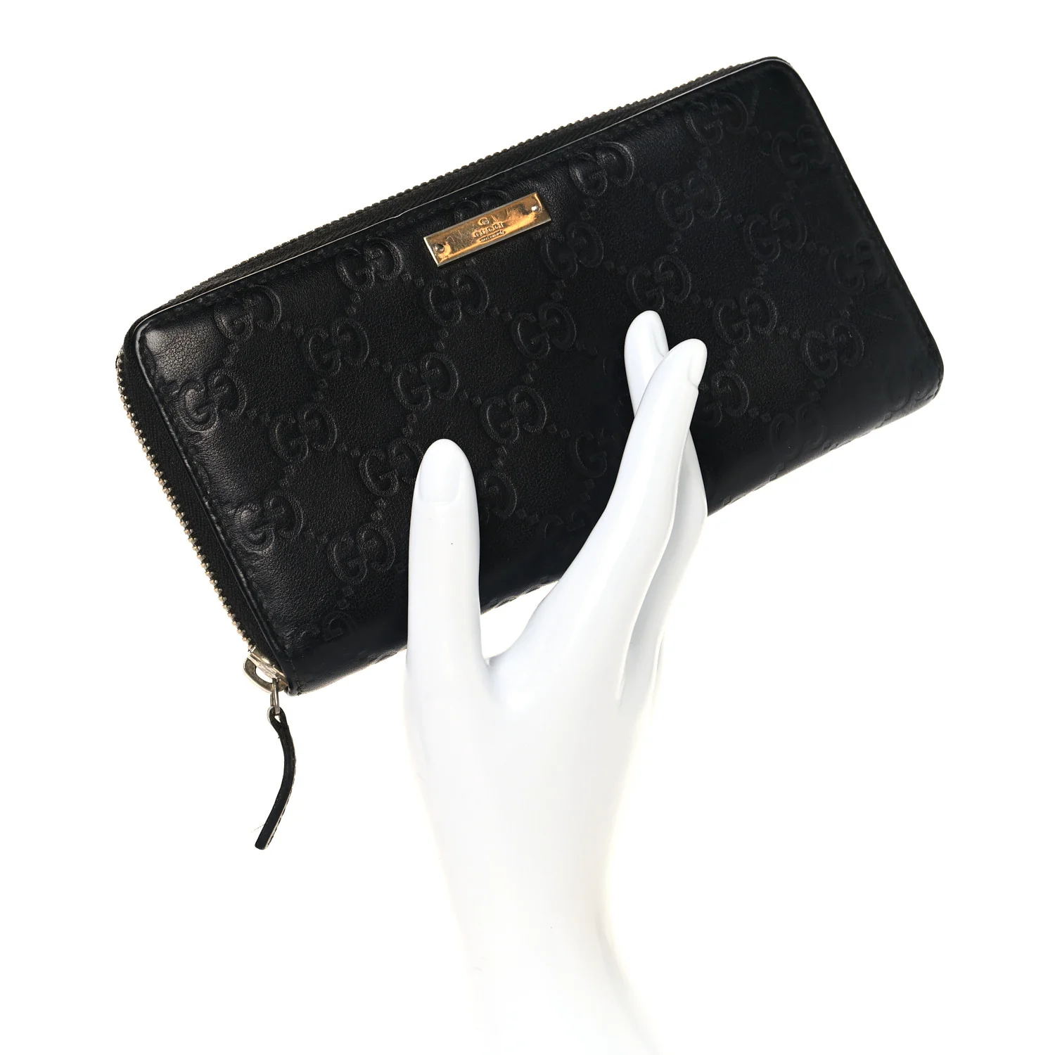 Guccissima Margaux Calfskin Metal Bar Zip Around Wallet Black - Image 2