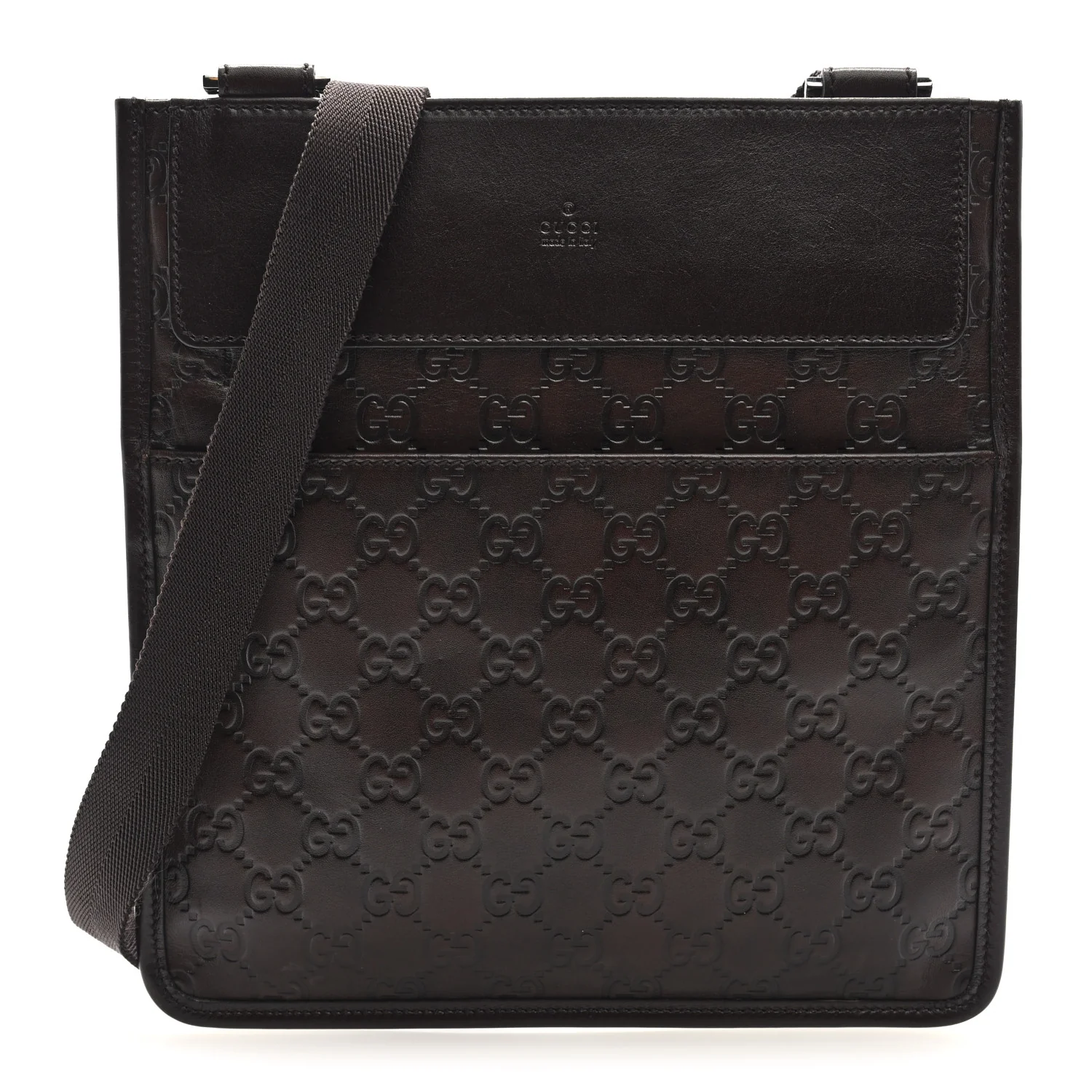 Guccissima Medium Flat Messenger Bag Dark Brown