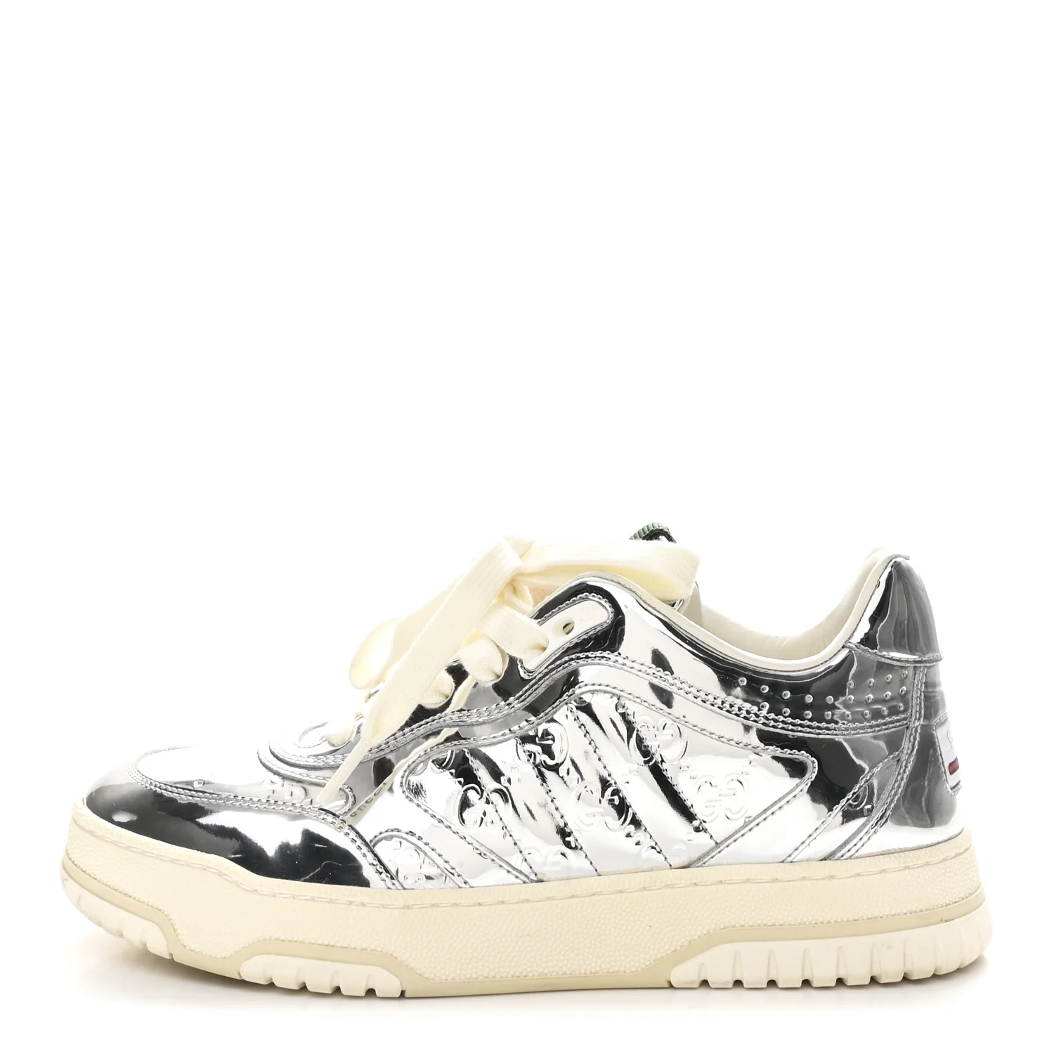 Guccissima Mirror Effect Womens Re-Web Sneakers 37.5 Silver