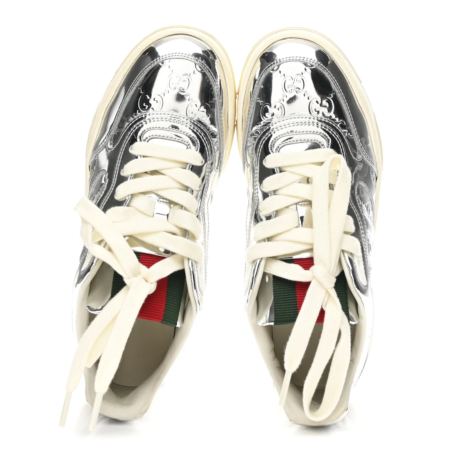 Guccissima Mirror Effect Womens Re-Web Sneakers 37.5 Silver - Image 10