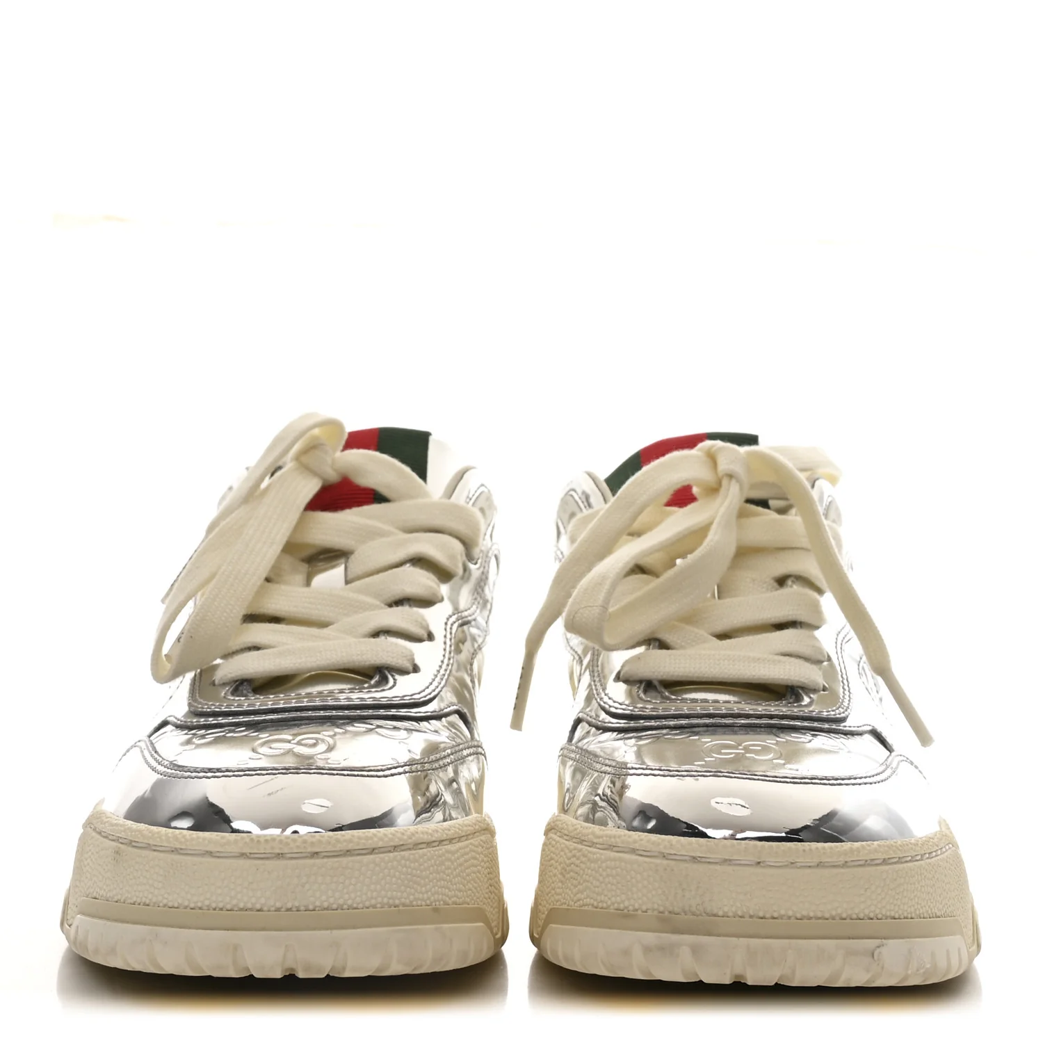 Guccissima Mirror Effect Womens Re-Web Sneakers 37.5 Silver - Image 2