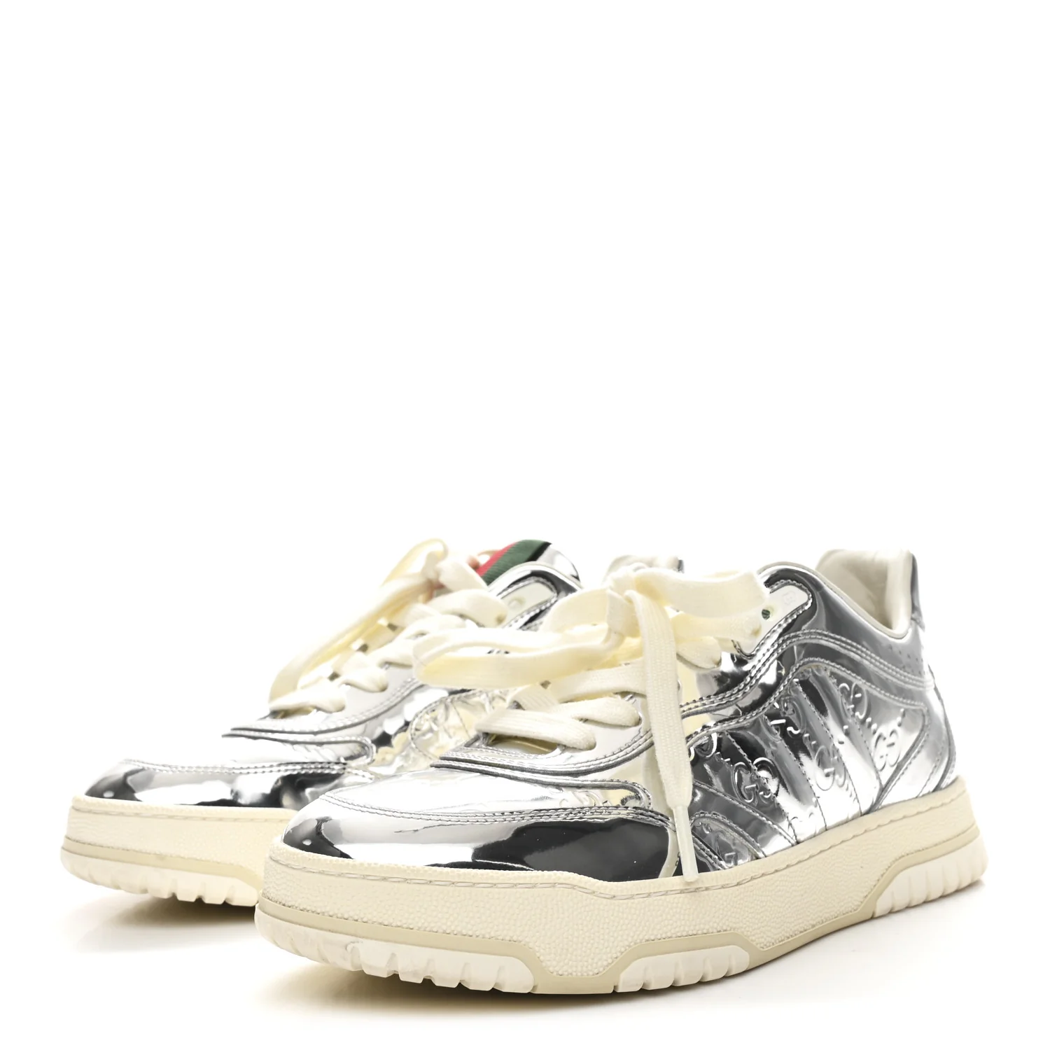 Guccissima Mirror Effect Womens Re-Web Sneakers 37.5 Silver - Image 3