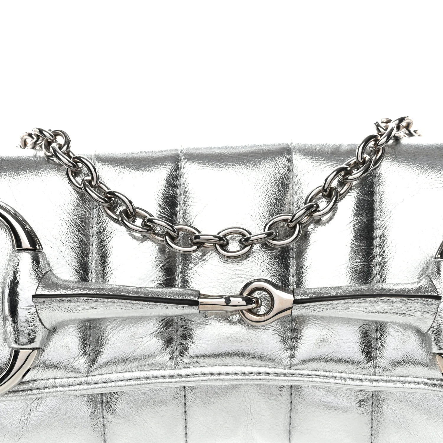 Iridescent Nappa Vertical Matelasse Medium Maxi Horsebit Chain Shoulder Bag Silver - Image 20