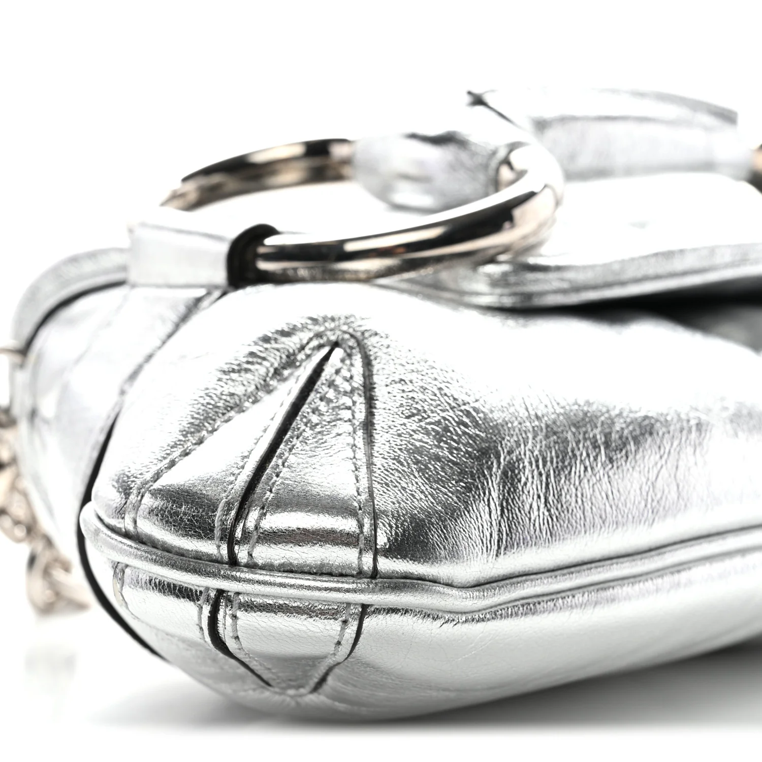 Iridescent Nappa Vertical Matelasse Medium Maxi Horsebit Chain Shoulder Bag Silver - Image 25