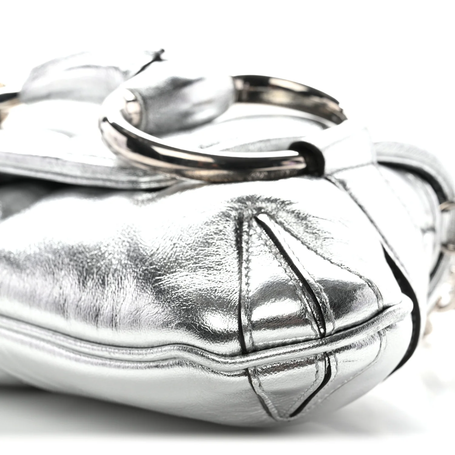 Iridescent Nappa Vertical Matelasse Medium Maxi Horsebit Chain Shoulder Bag Silver - Image 26