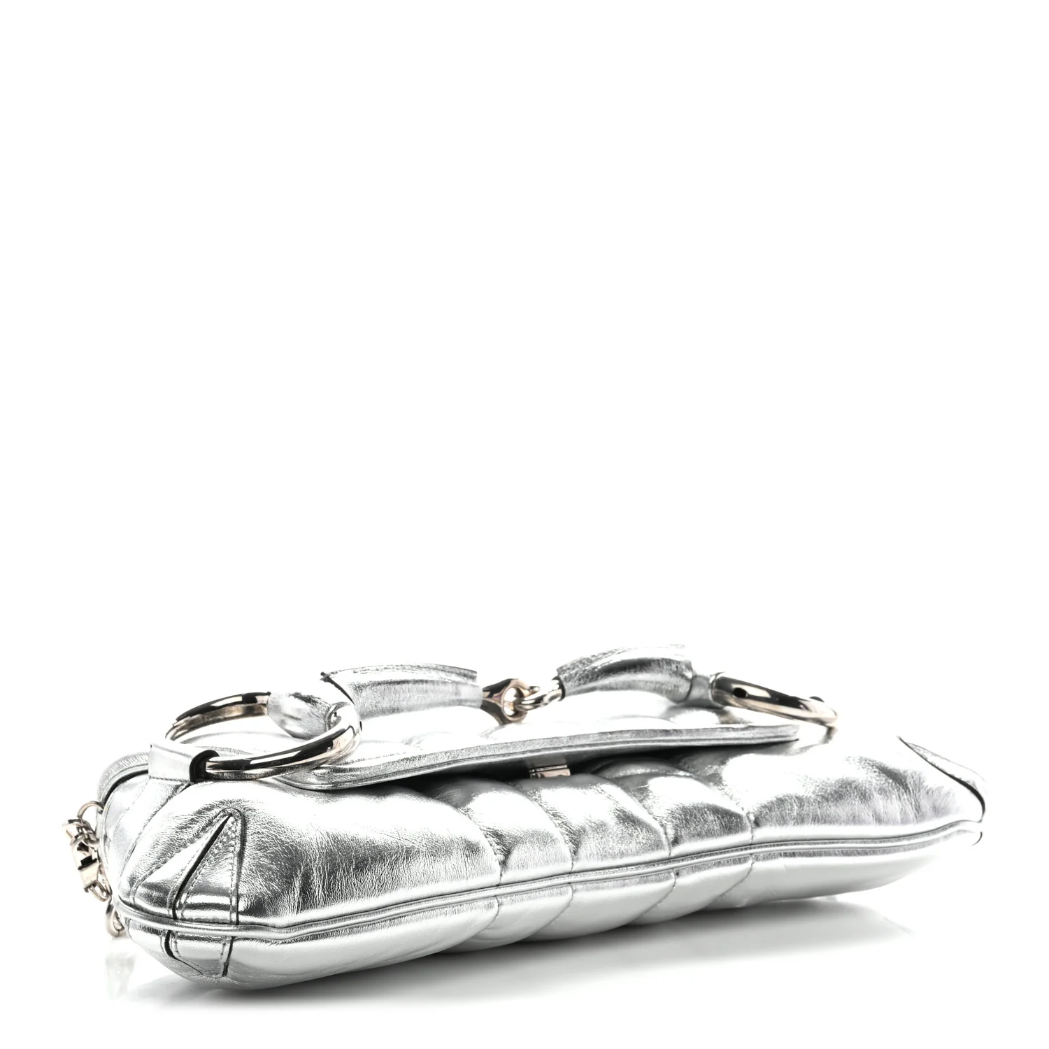 Iridescent Nappa Vertical Matelasse Medium Maxi Horsebit Chain Shoulder Bag Silver - Image 9