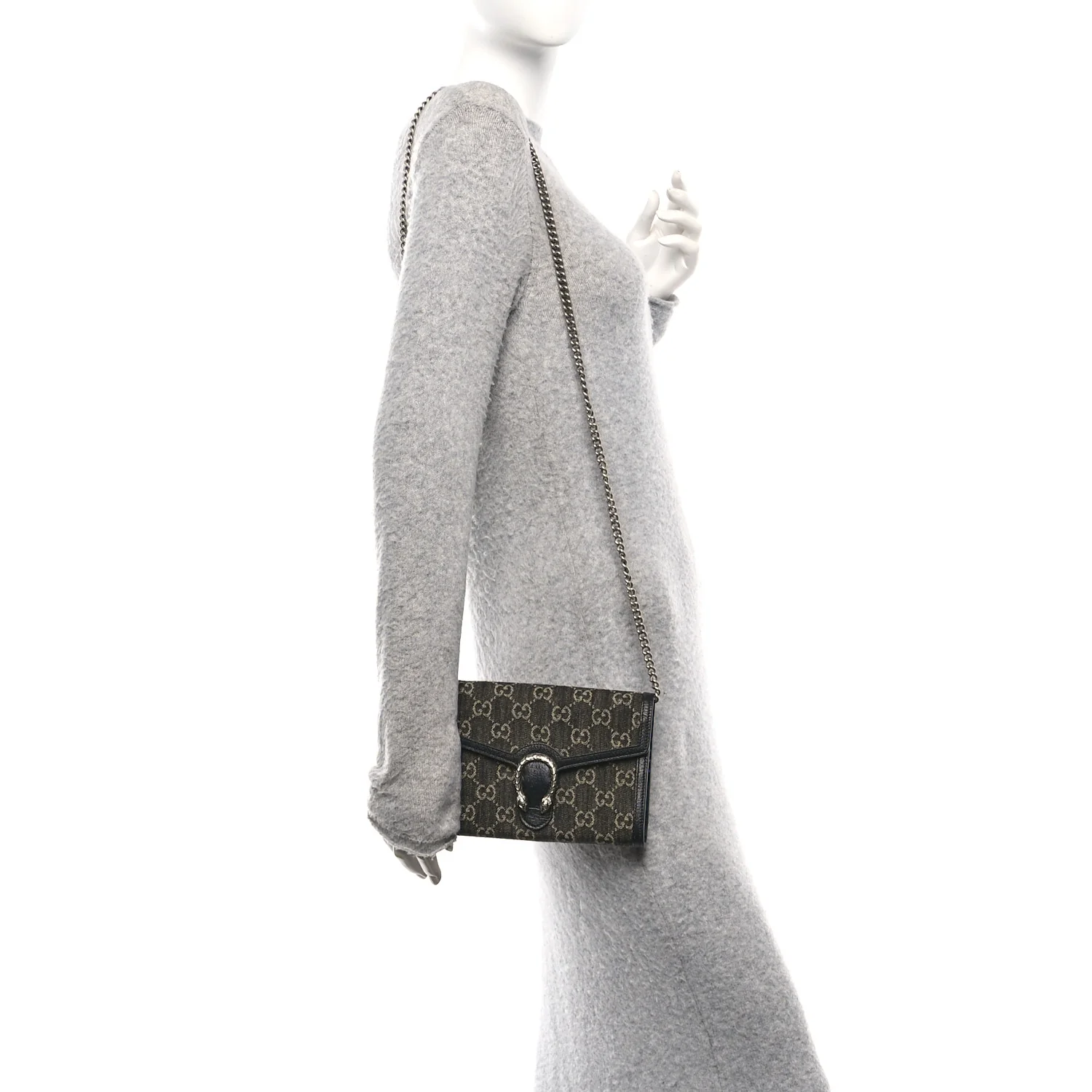 Jacquard Black Denim GG Monogram Mini Dionysus Chain Wallet Black Ivory - Image 2
