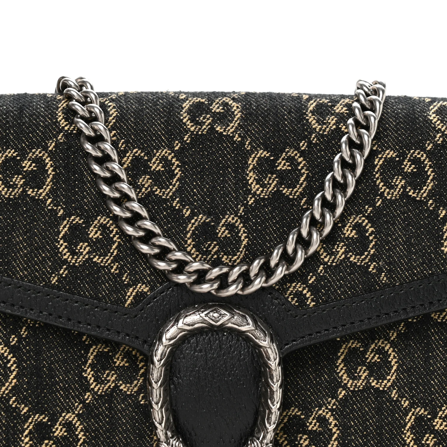 Jacquard Black Denim GG Monogram Mini Dionysus Chain Wallet Black Ivory - Image 8