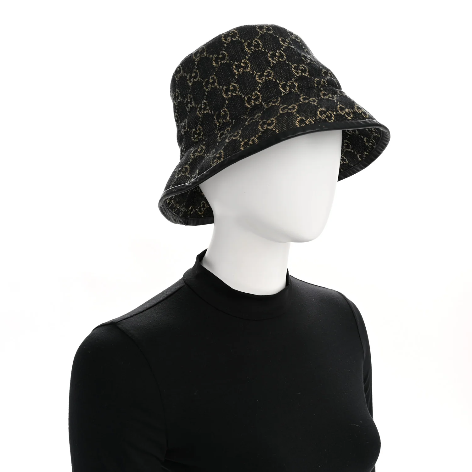 Jacquard Denim GG Monogram Oscar Bucket Hat L Black Ivory - Image 4