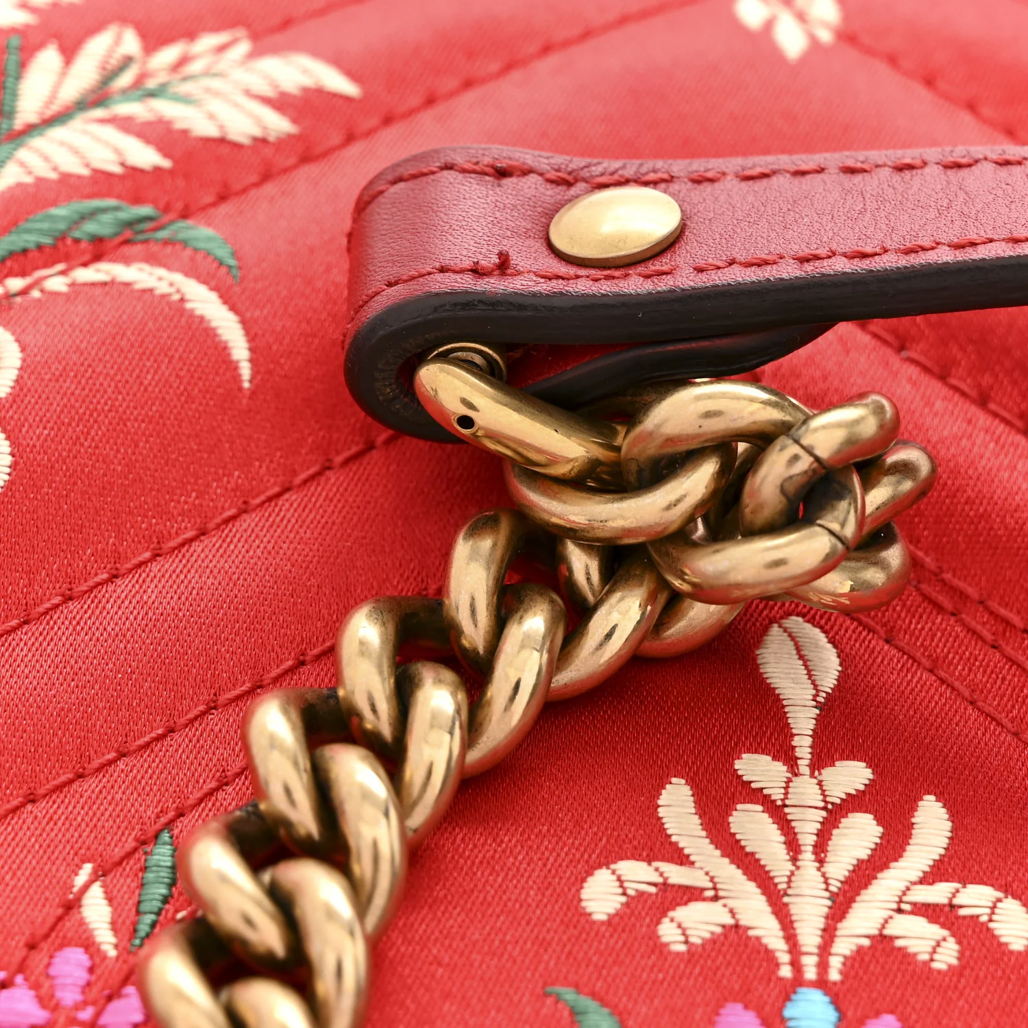 Jacquard Matelasse Floral Medium GG Marmont Shoulder Bag Red - Image 13