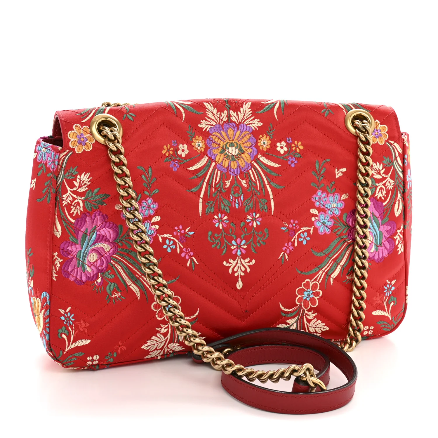 Jacquard Matelasse Floral Medium GG Marmont Shoulder Bag Red - Image 3