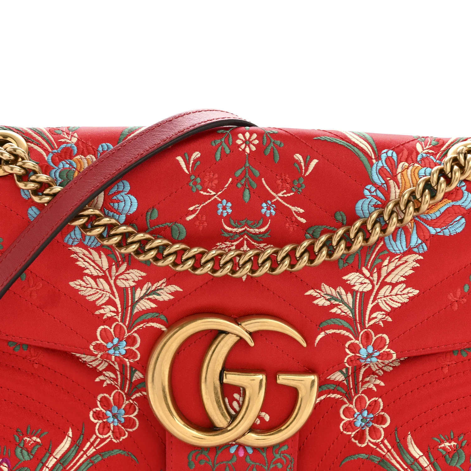 Jacquard Matelasse Floral Medium GG Marmont Shoulder Bag Red - Image 8