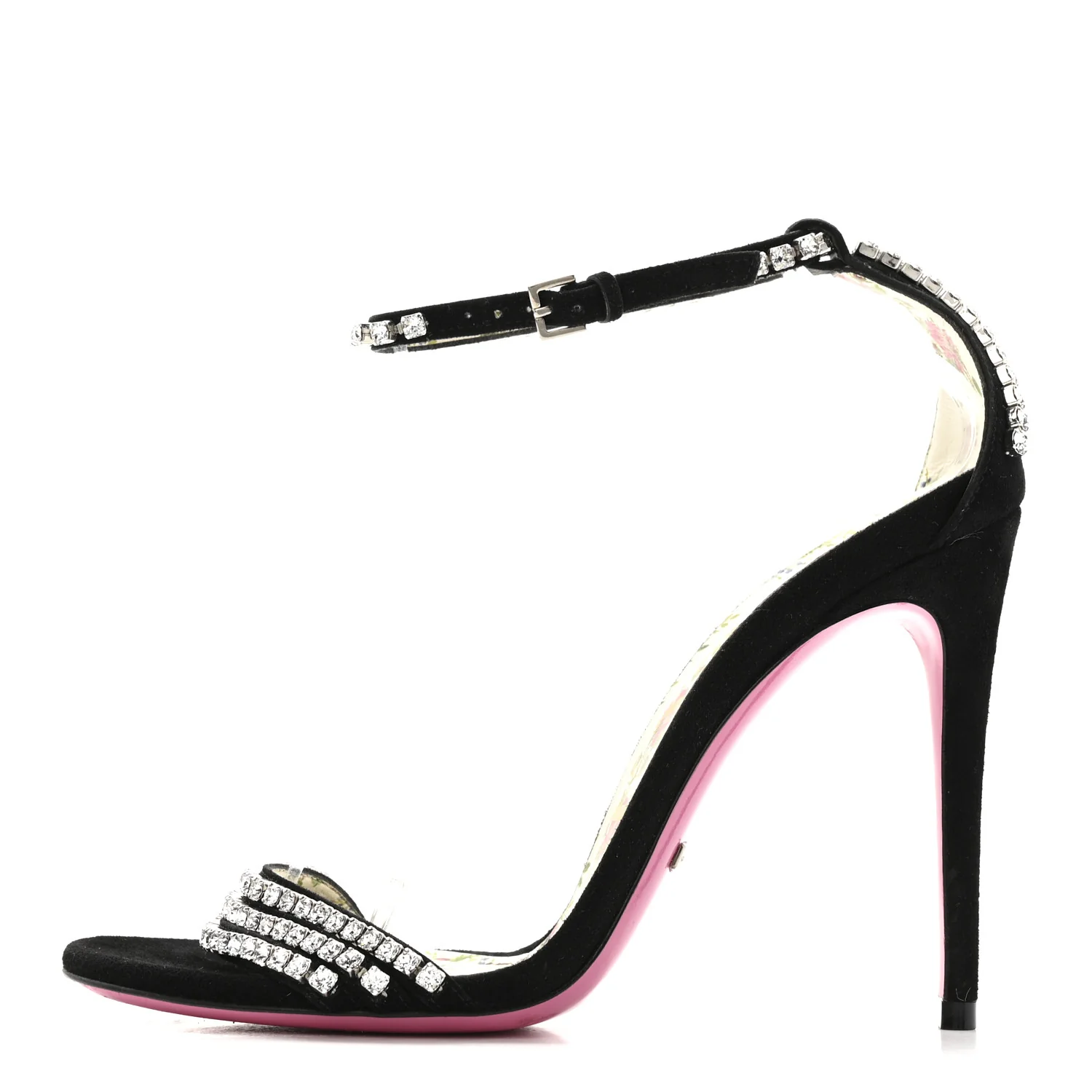 Kid Scamosciato Crystal Ankle Strap High Heel Sandals 36.5 Black