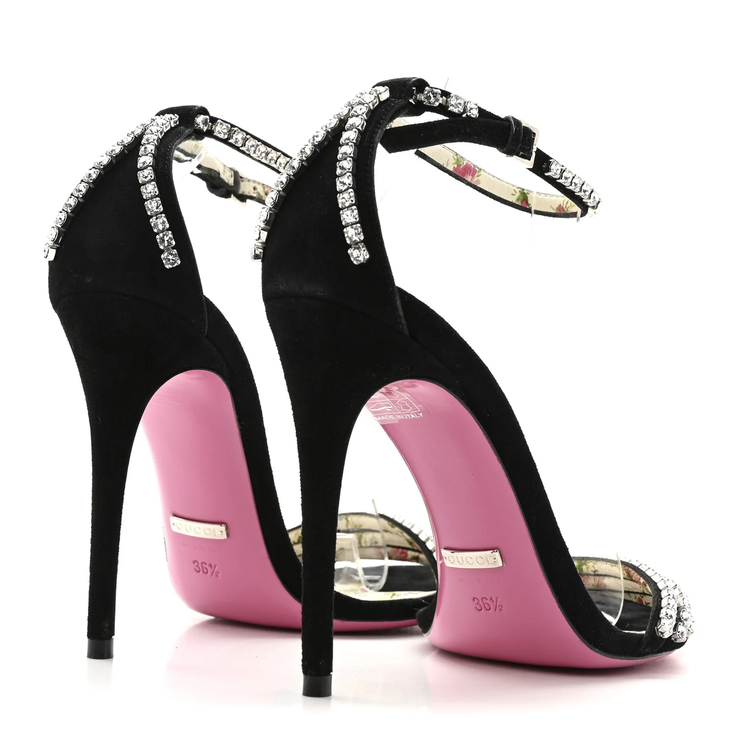 Kid Scamosciato Crystal Ankle Strap High Heel Sandals 36.5 Black - Image 4