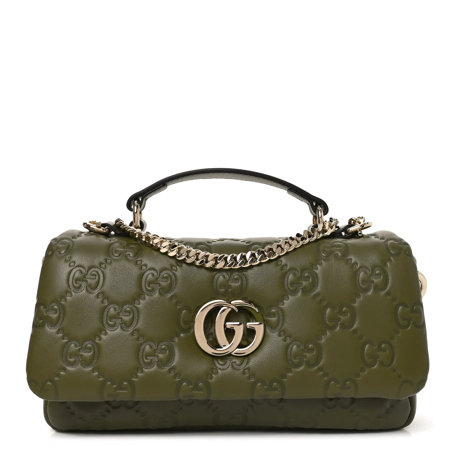 Lambskin Embossed Mini GG Milano Top Handle Shoulder Bag Green