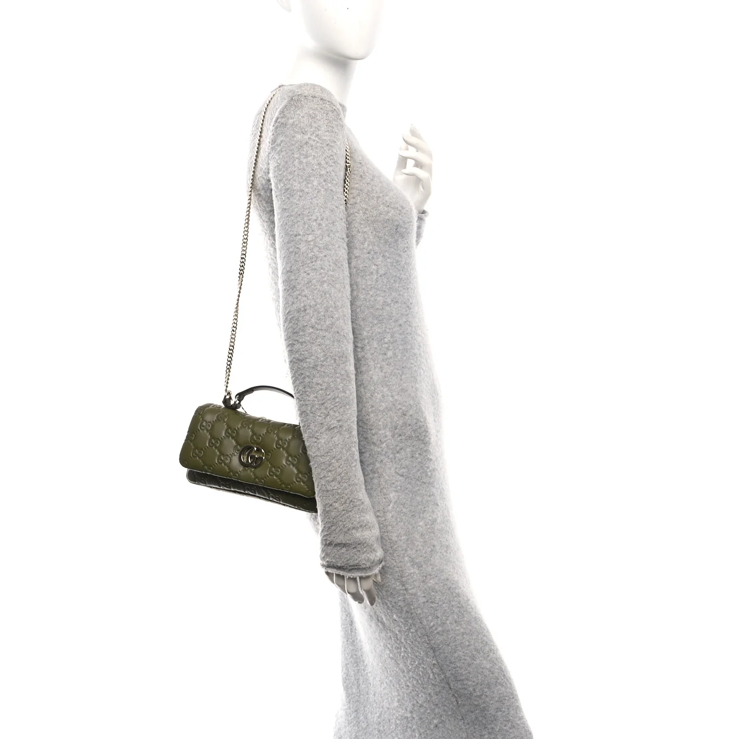 Lambskin Embossed Mini GG Milano Top Handle Shoulder Bag Green - Image 2