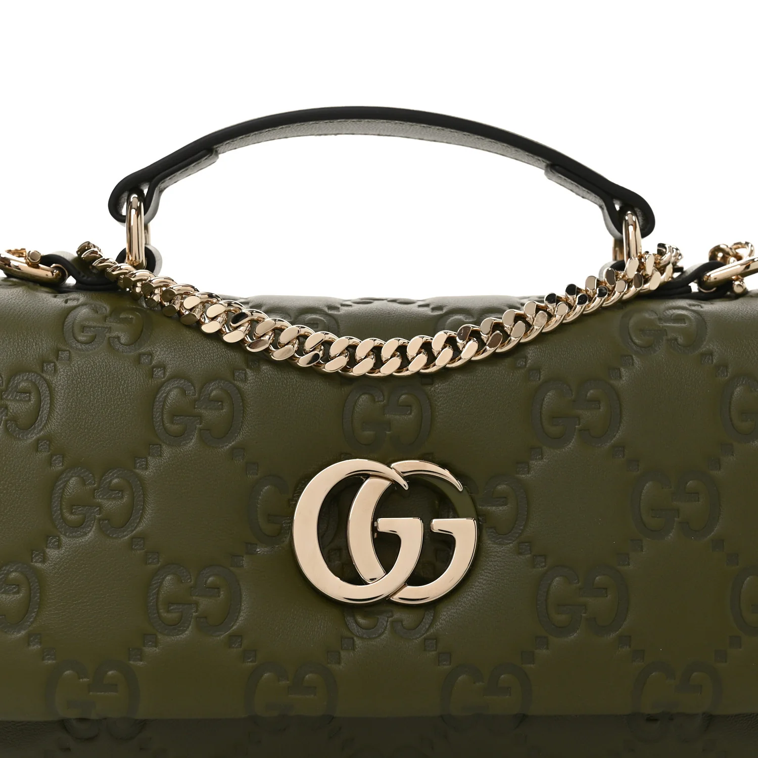 Lambskin Embossed Mini GG Milano Top Handle Shoulder Bag Green - Image 8