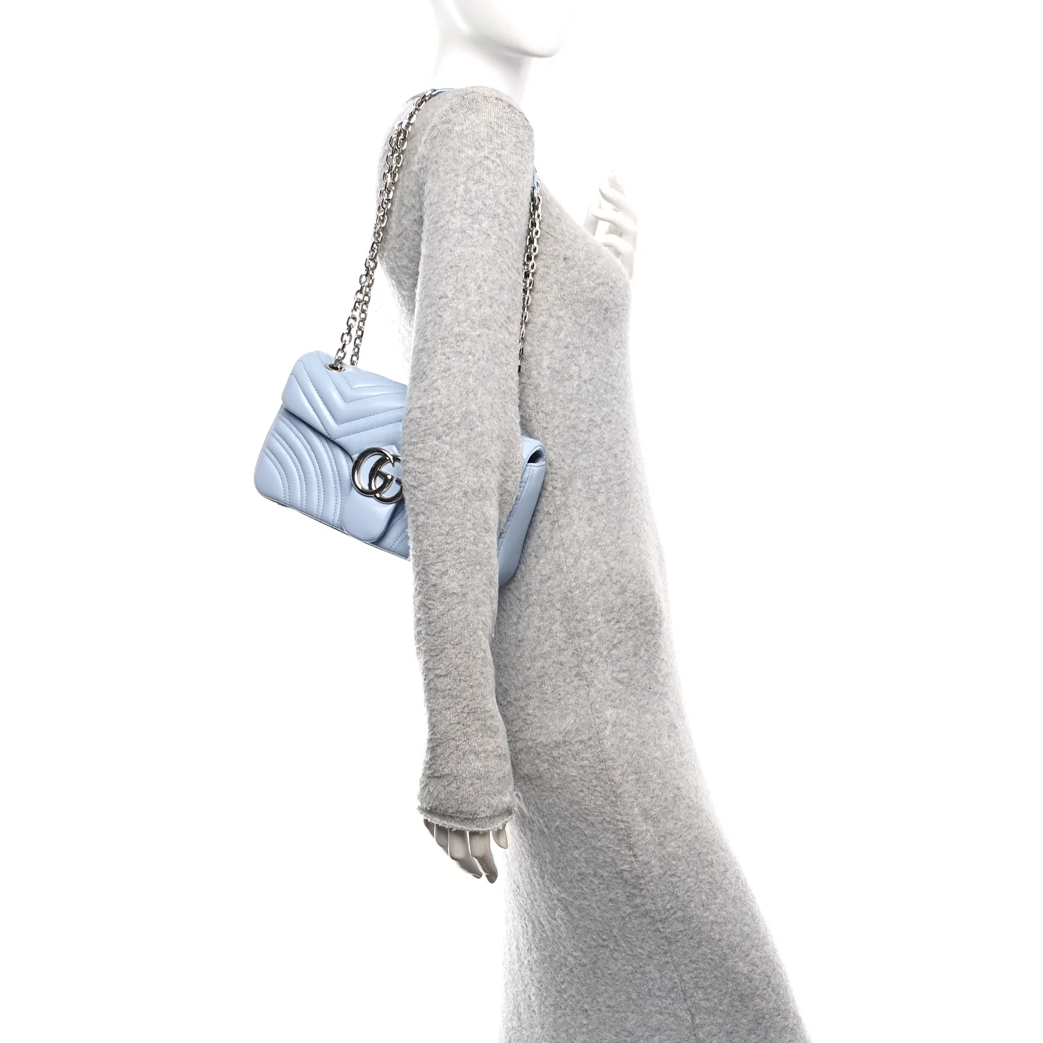 Lambskin Matelasse Medium GG Marmont Shoulder Bag Light Blue - Image 2