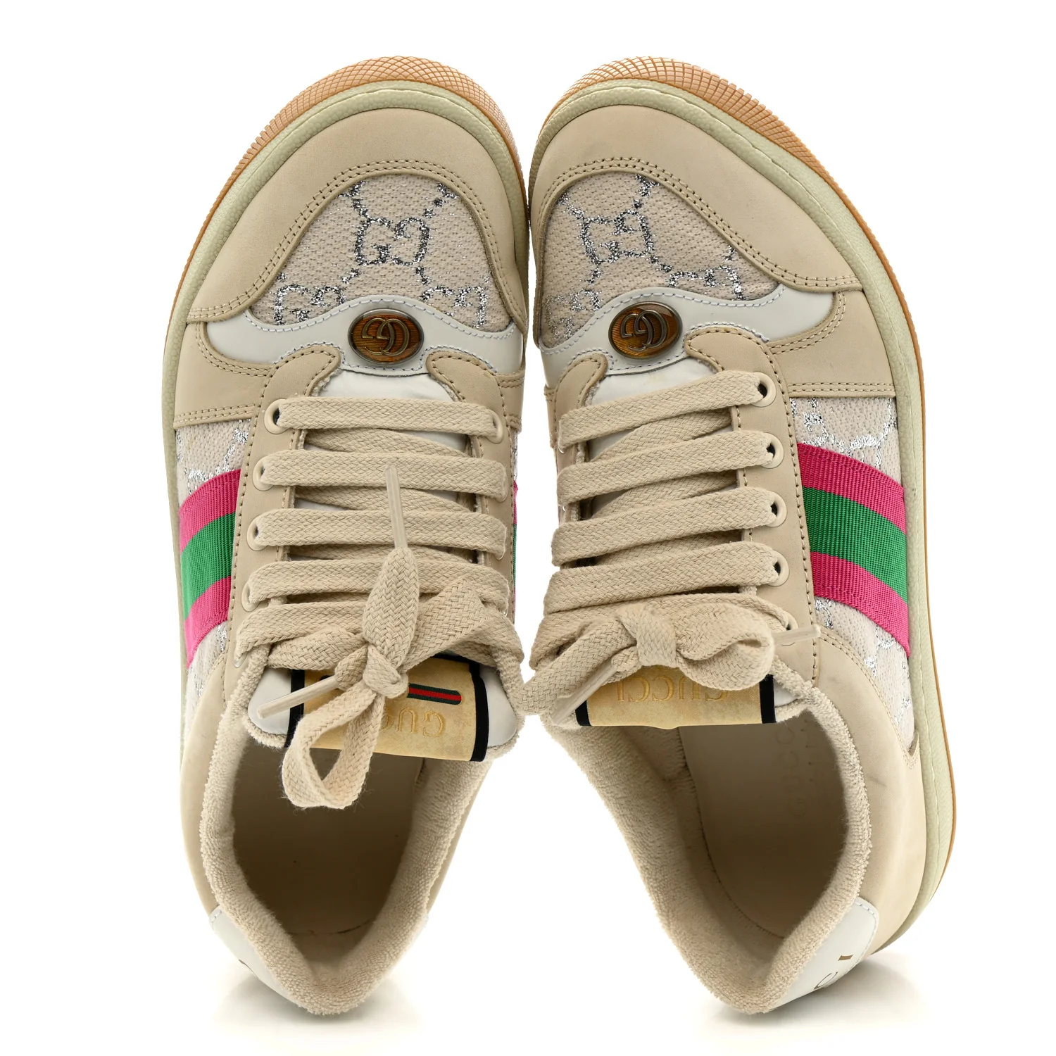 Lame GG Monogram Nubuck Web Screener Sneakers 36 Gardenia Silver Dusty Milk White - Image 2