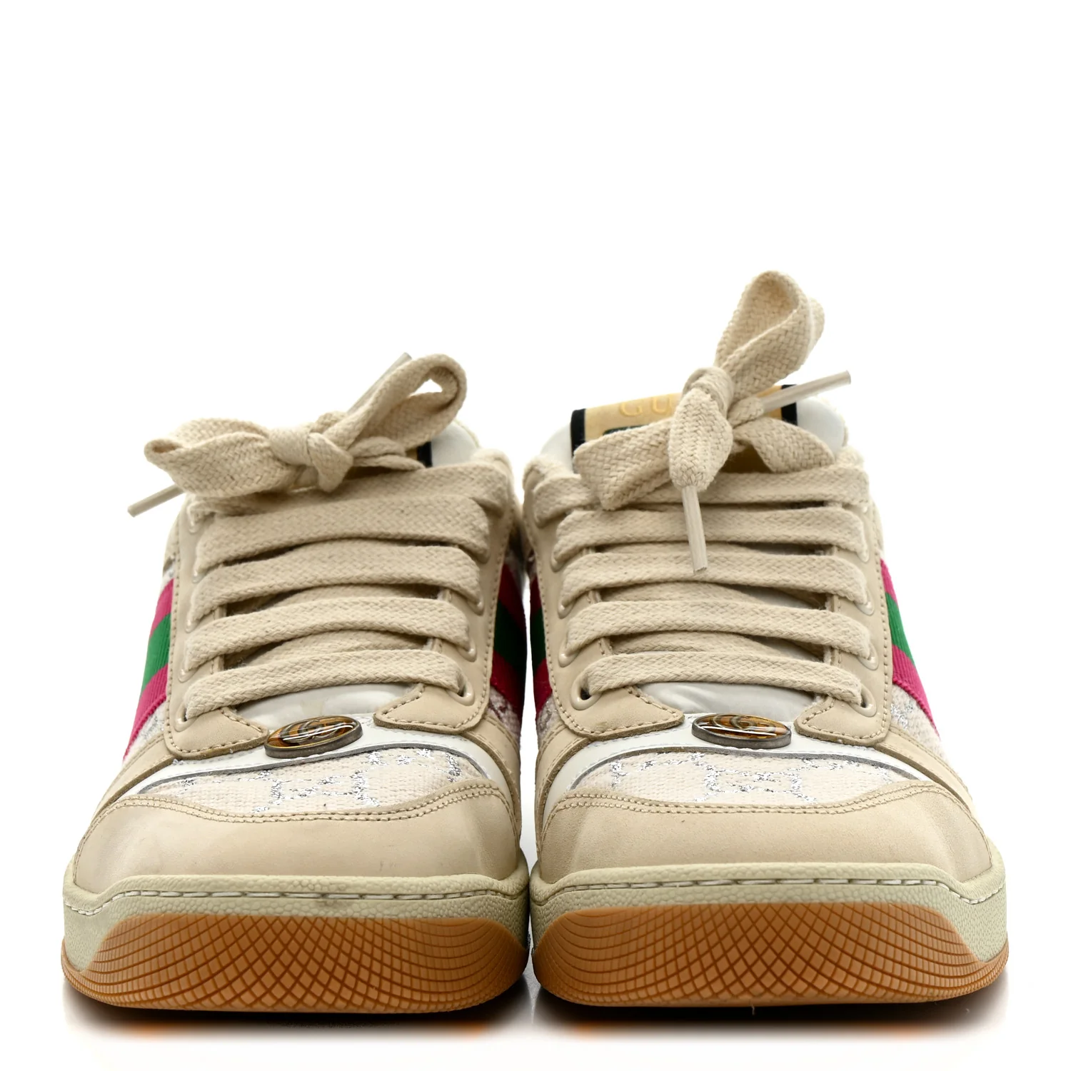Lame GG Monogram Nubuck Web Screener Sneakers 36 Gardenia Silver Dusty Milk White - Image 3