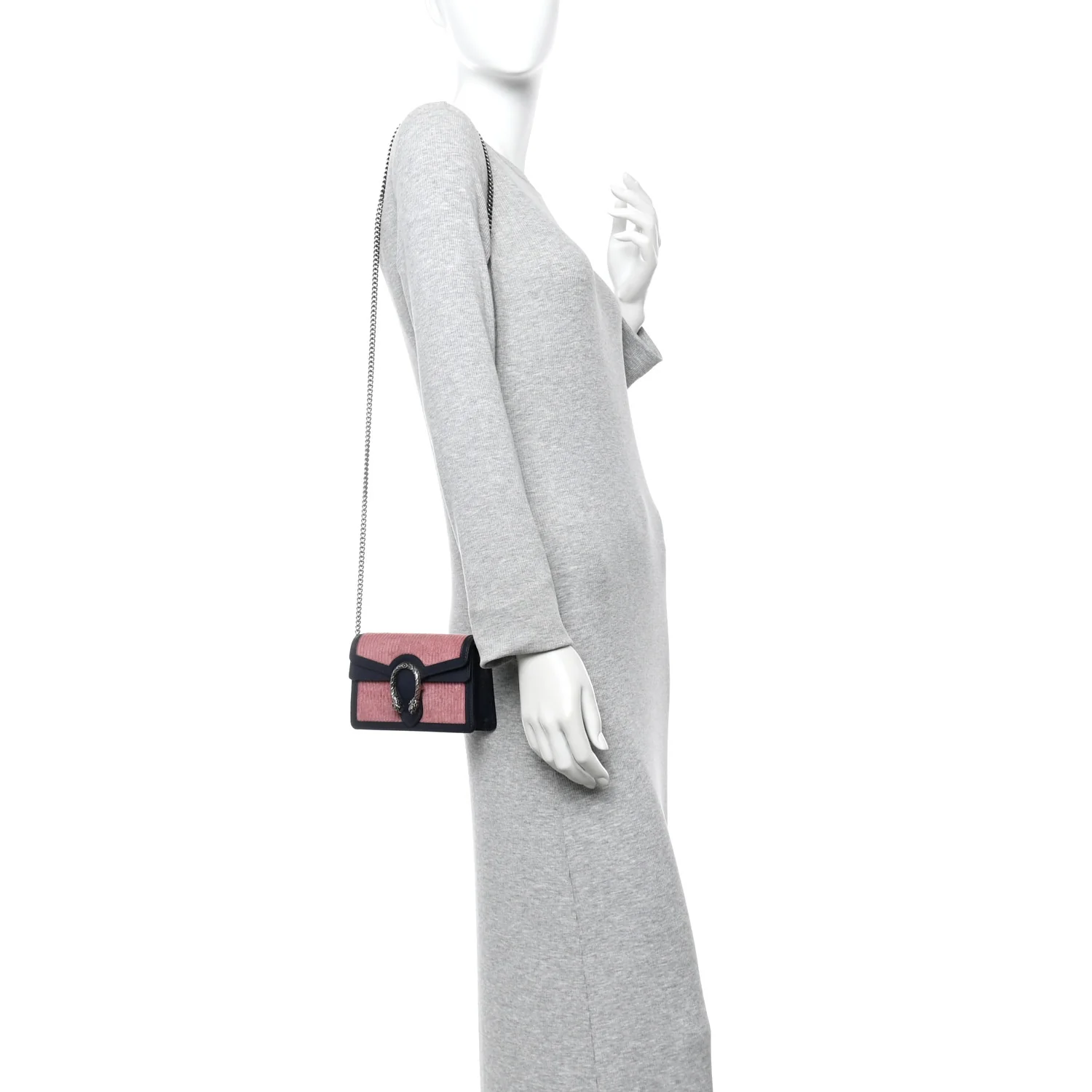 Lanzo Stretch Cord Azalea Calfskin Super Mini Dionysus Shoulder Bag Pink Blue - Image 4