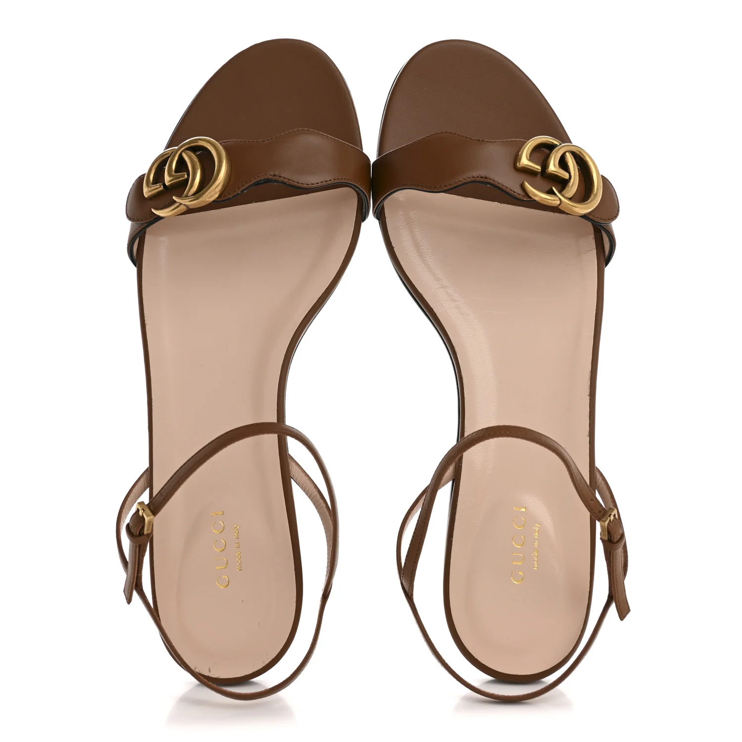 Lifford Calfskin GG Marmont Ankle Wrap Flat Sandals 41 Cognac - Image 2