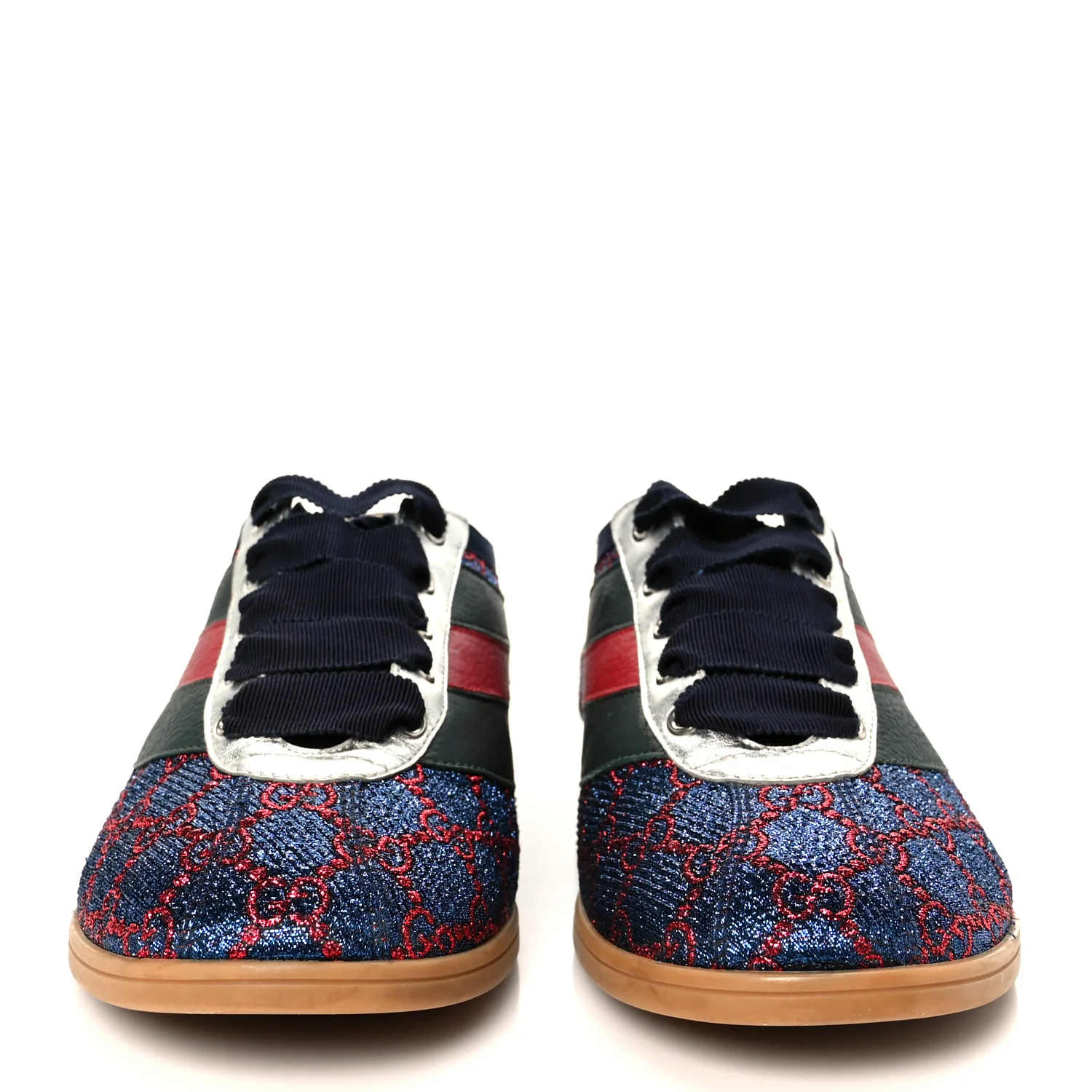 Lurex Calfskin Web GG Monogram Mens Falacer Sneakers 8.5 Iridescent Blue Iridescent Red Silver - Image 3