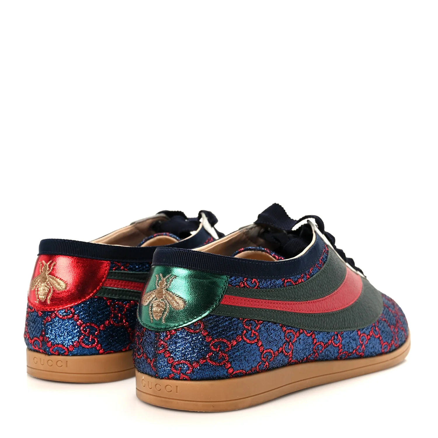Lurex Calfskin Web GG Monogram Mens Falacer Sneakers 8.5 Iridescent Blue Iridescent Red Silver - Image 5