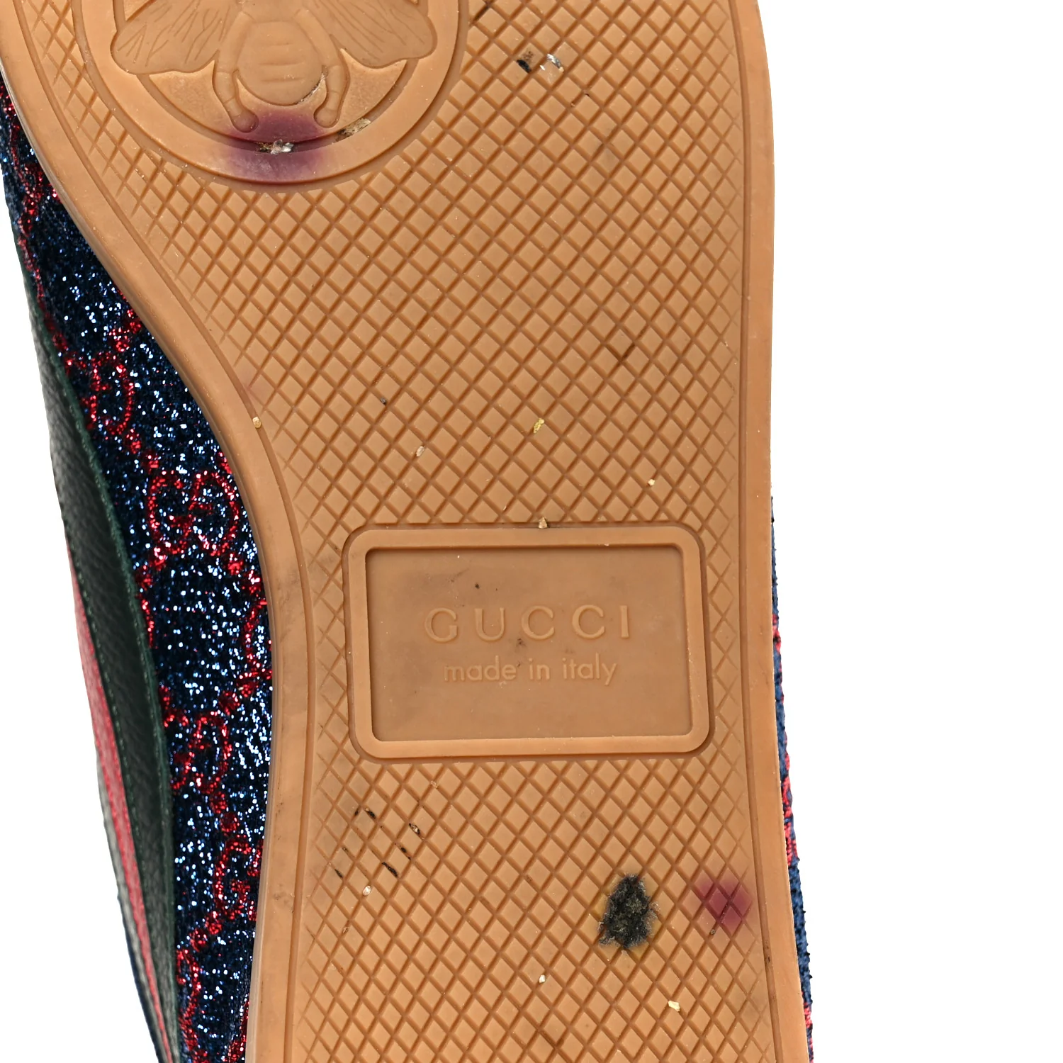 Lurex Calfskin Web GG Monogram Mens Falacer Sneakers 8.5 Iridescent Blue Iridescent Red Silver - Image 9