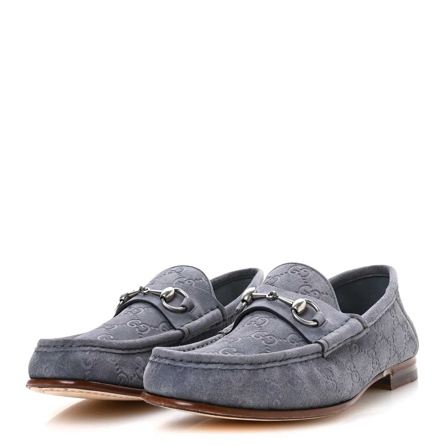 Luxury Suede Guccissima Mens Horsebit Mocassin Loafers 9.5 Foggy Grey - Image 4