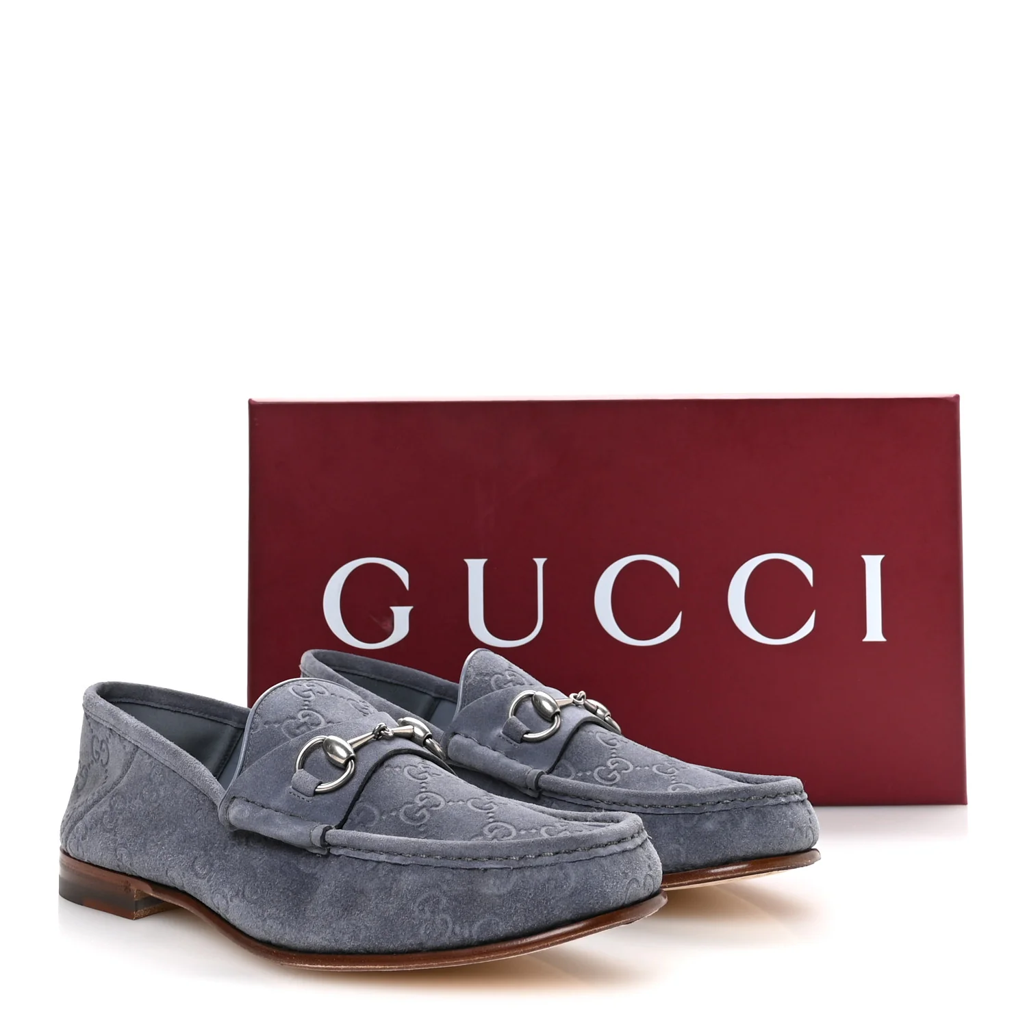 Luxury Suede Guccissima Mens Horsebit Mocassin Loafers 9.5 Foggy Grey - Image 9